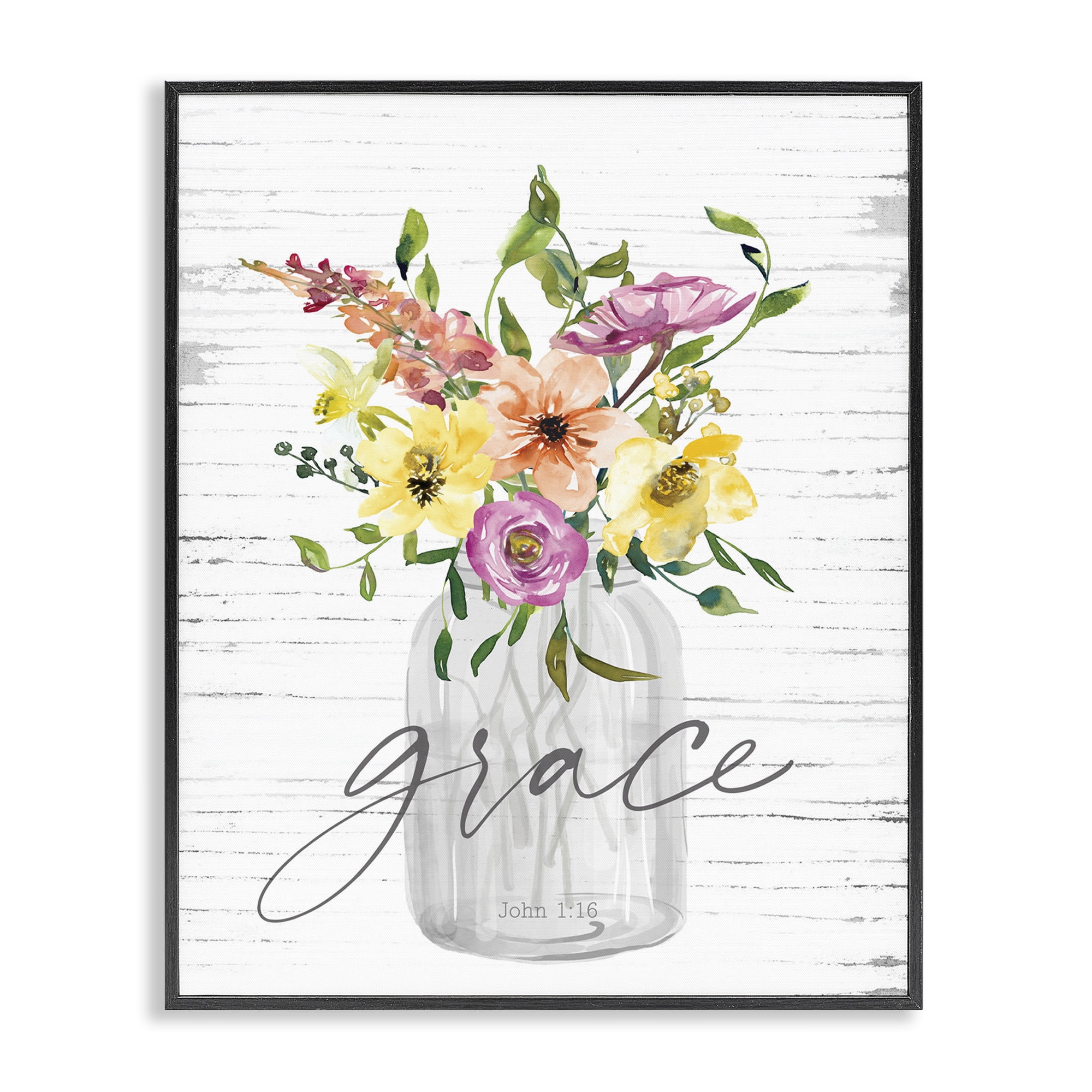Stupell Industries Spiritual Grace Bouquet Religious Painting Black Framed Art Print Wall Art, 16 x 20