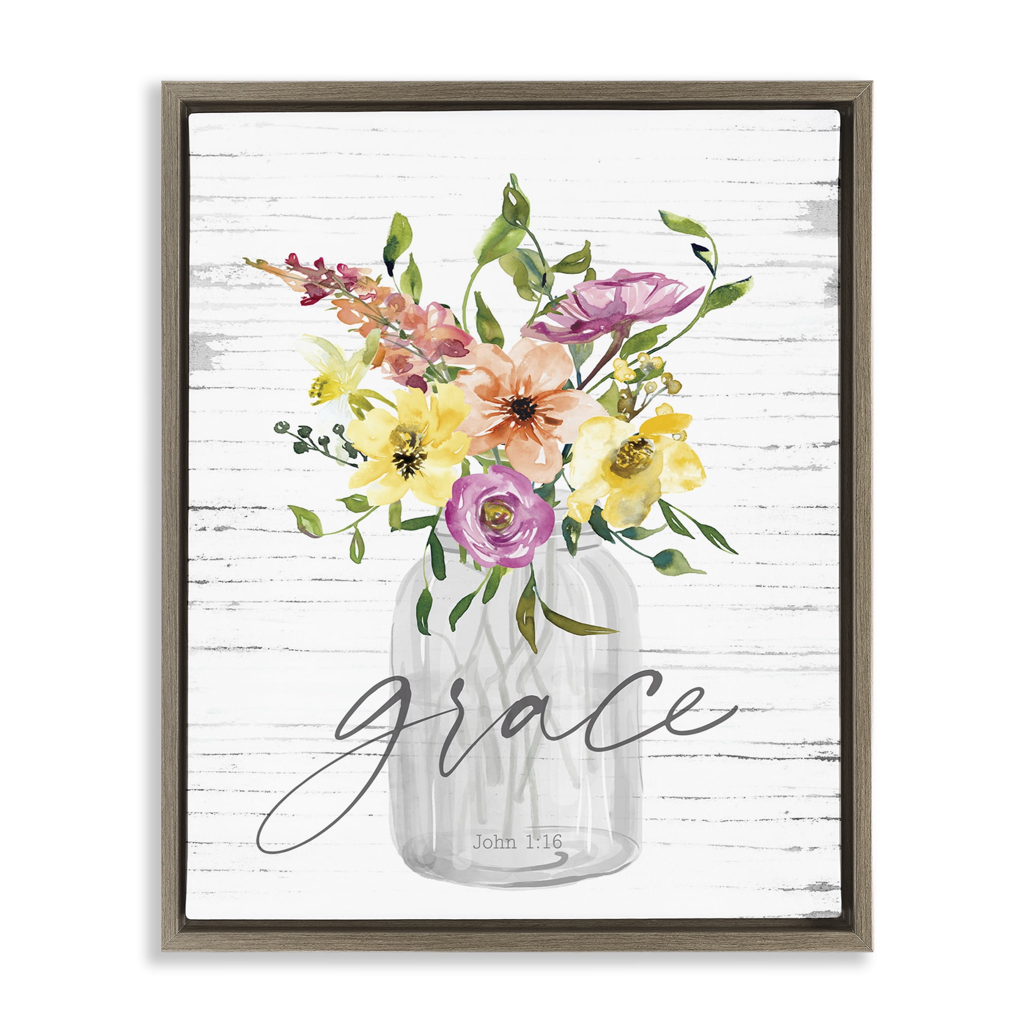 Stupell Industries Spiritual Grace Bouquet Religious Painting Brown Floater Framed Canvas Art Print Wall Art, 17 x 21