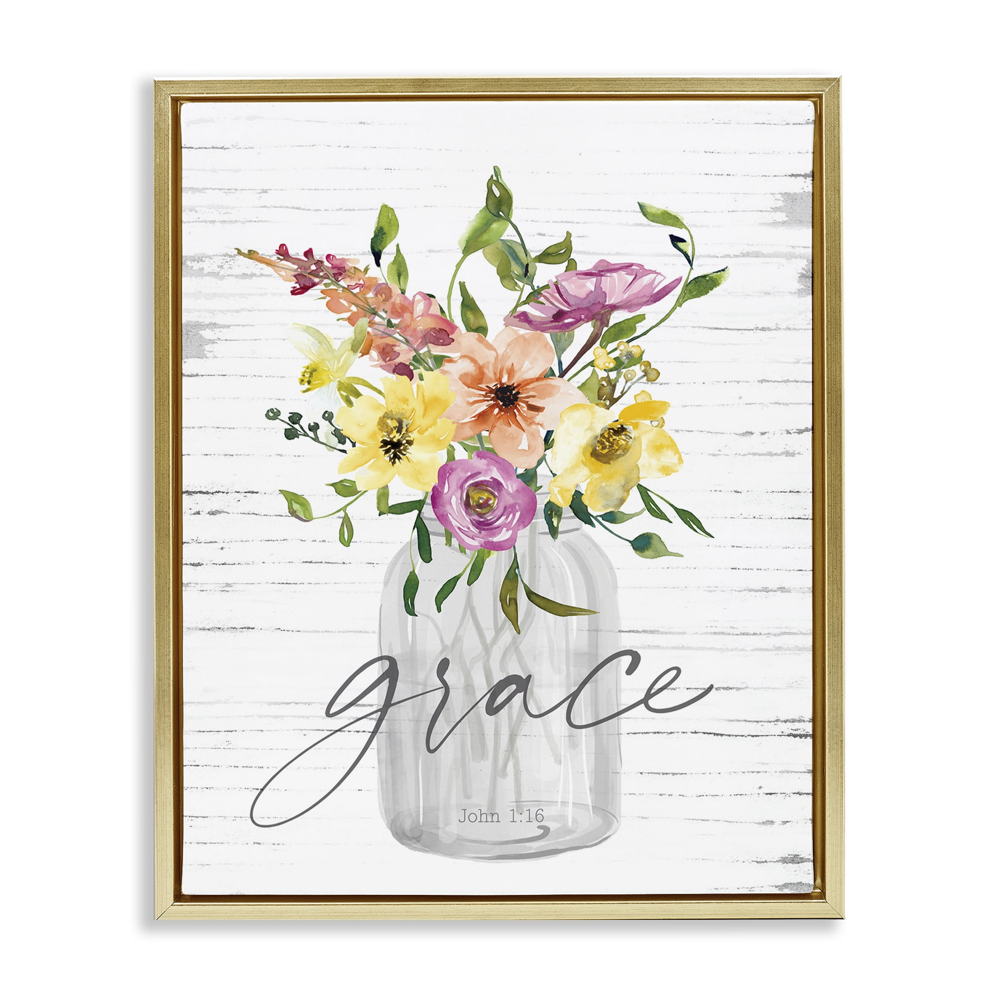 Stupell Industries Spiritual Grace Bouquet Religious Painting Gold Floater Framed Canvas Art Print Wall Art, 17 x 21