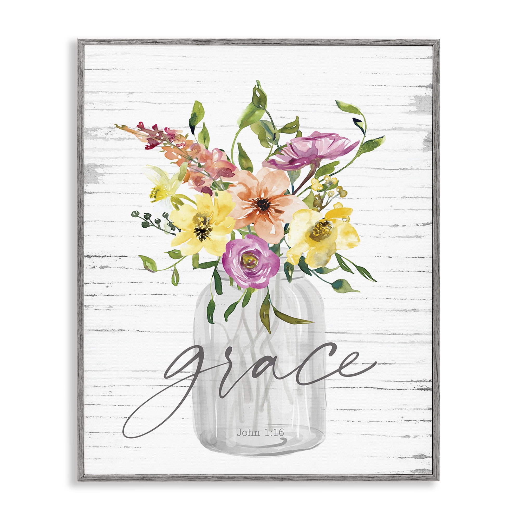 Stupell Industries Spiritual Grace Bouquet Religious Painting Gray Framed Art Print Wall Art, 11 x 14
