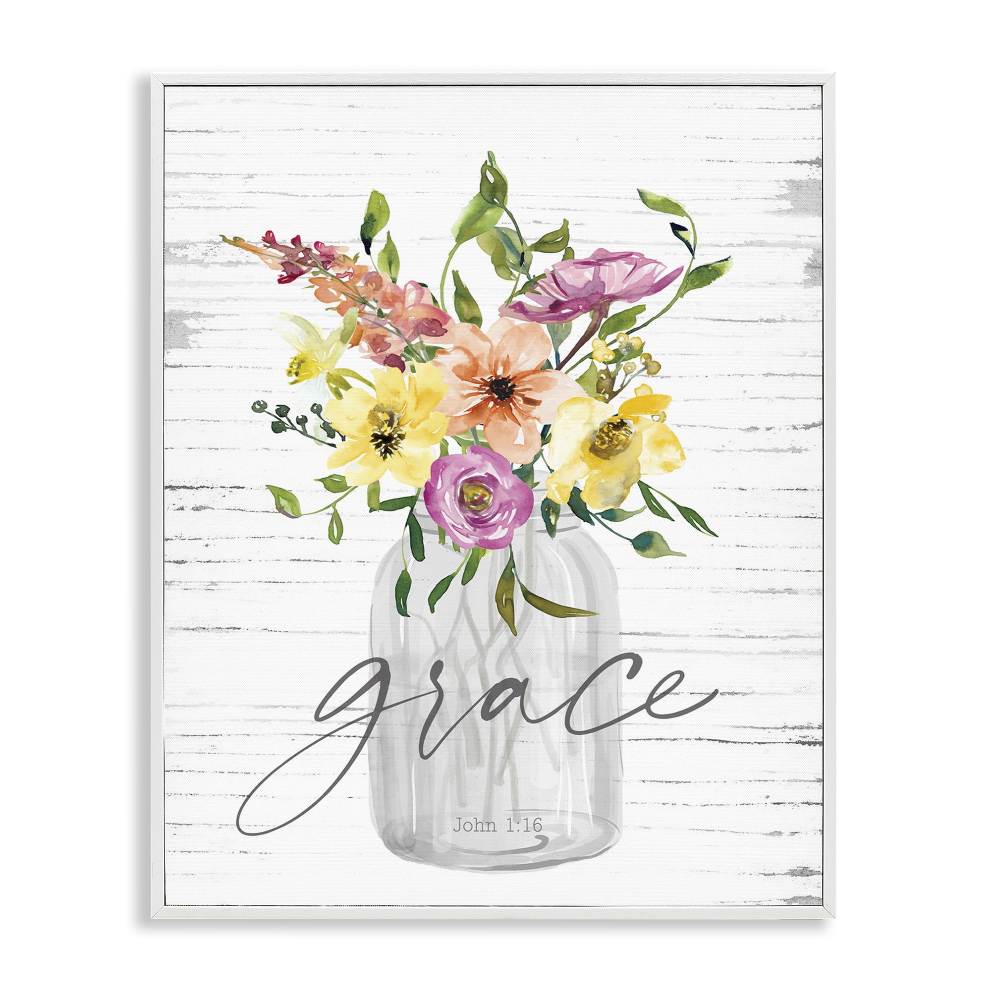 Stupell Industries Spiritual Grace Bouquet Religious Painting White Framed Art Print Wall Art, 11 x 14