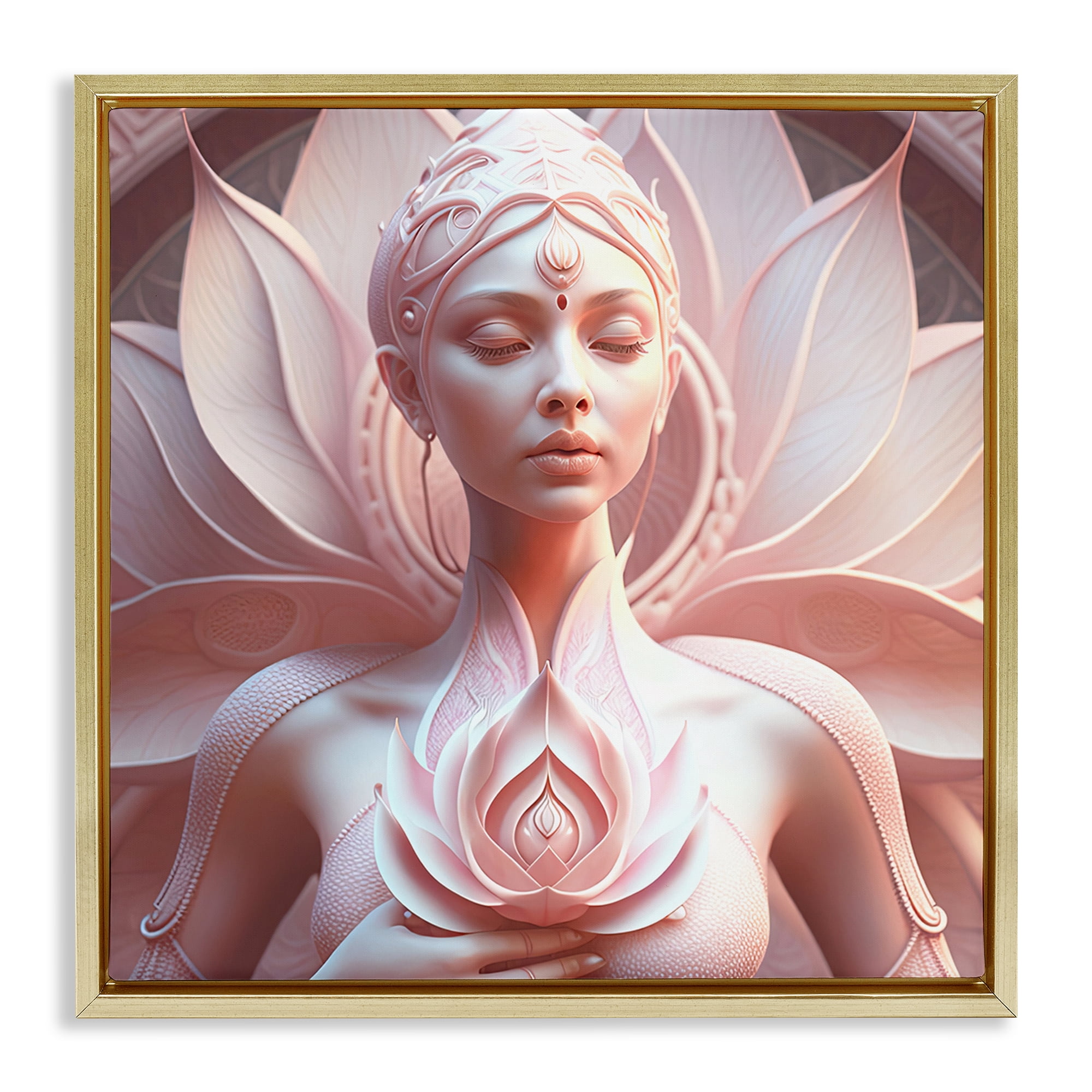 Stupell Industries Spiritual Lotus Woman Statue People Painting Gold Floater Framed Canvas Art Print Wall Art, 18 x 18