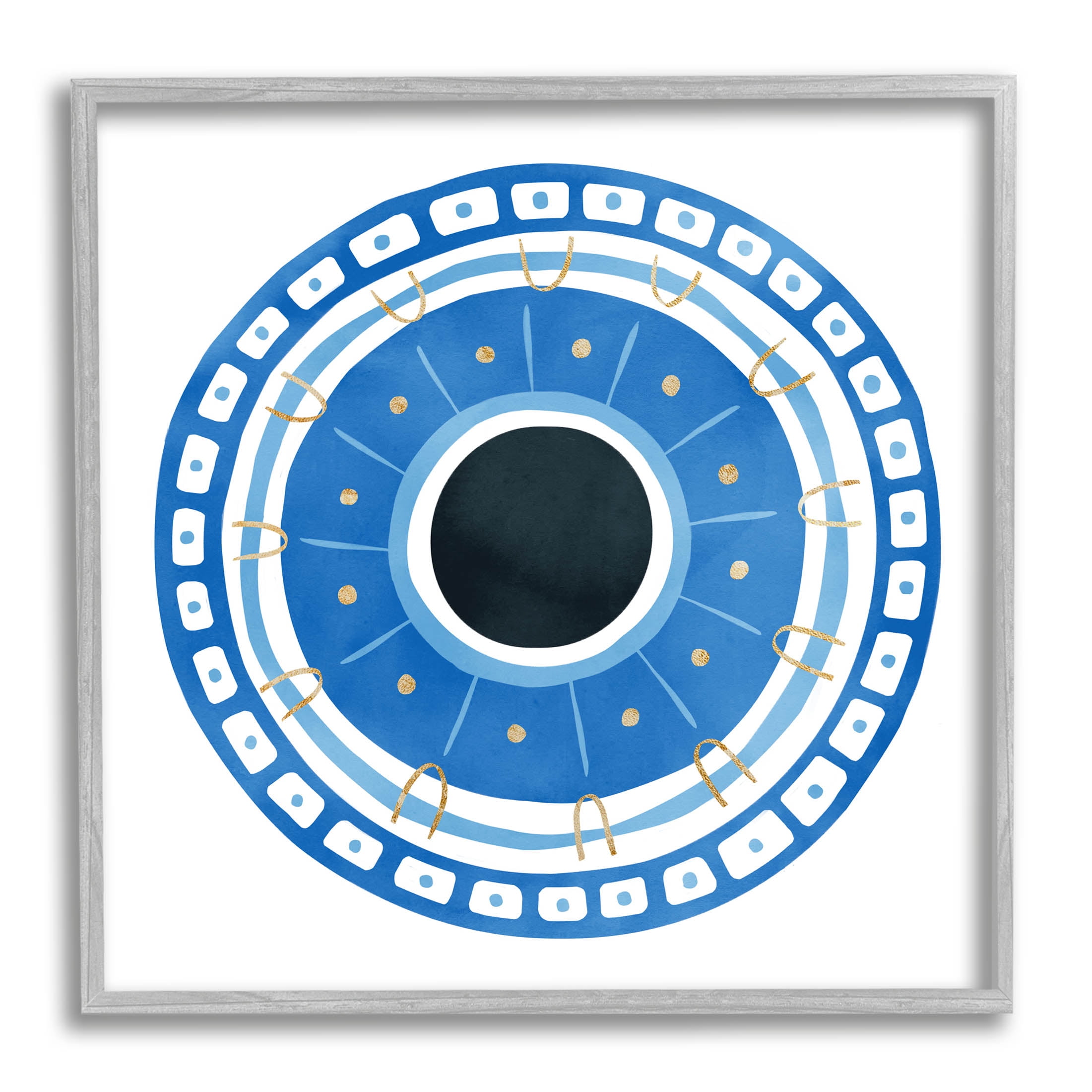 Stupell Industries Spiritual Mati Evil Eye Blocked Pattern Graphic Art Gray Framed Art Print Wall Art, Design by Ziwei Li