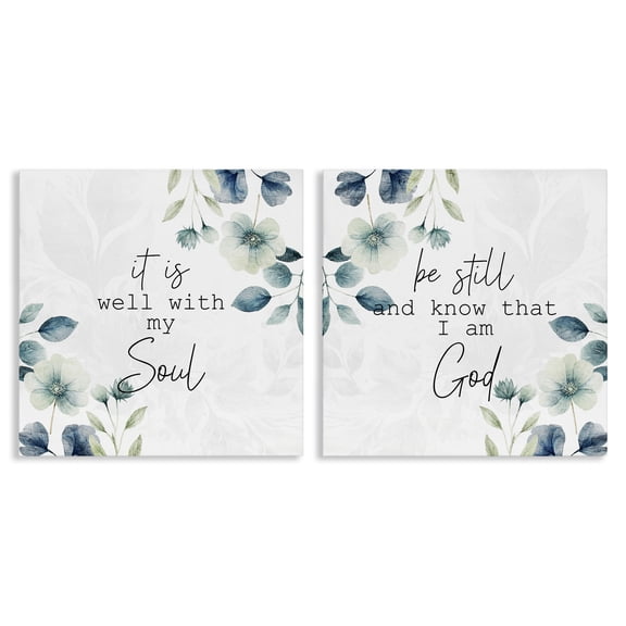 Stupell Industries Spiritual Proverbs with Flowers Spiritual Painting Wrapped Canvas Canvas Art Print Wall Art, 17 x 17, Set of 2