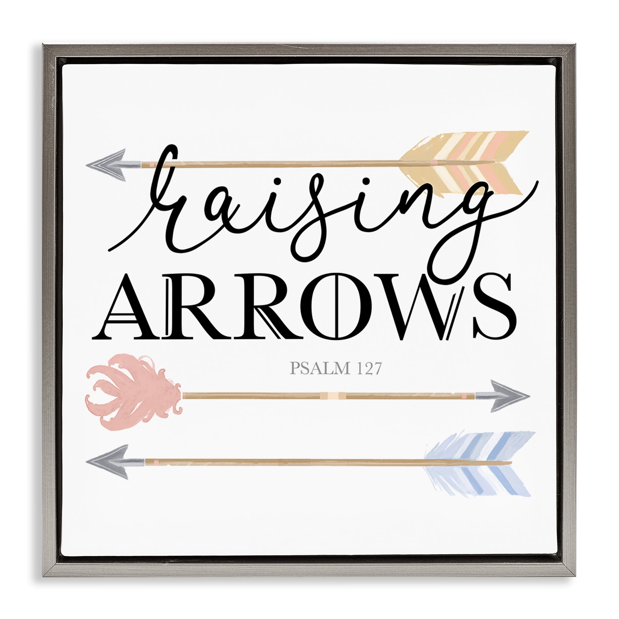 Stupell Industries Spiritual Raising Arrows Religious & Spiritual Painting Gray Floater Framed Canvas Art Print Wall Art, 18 x 18