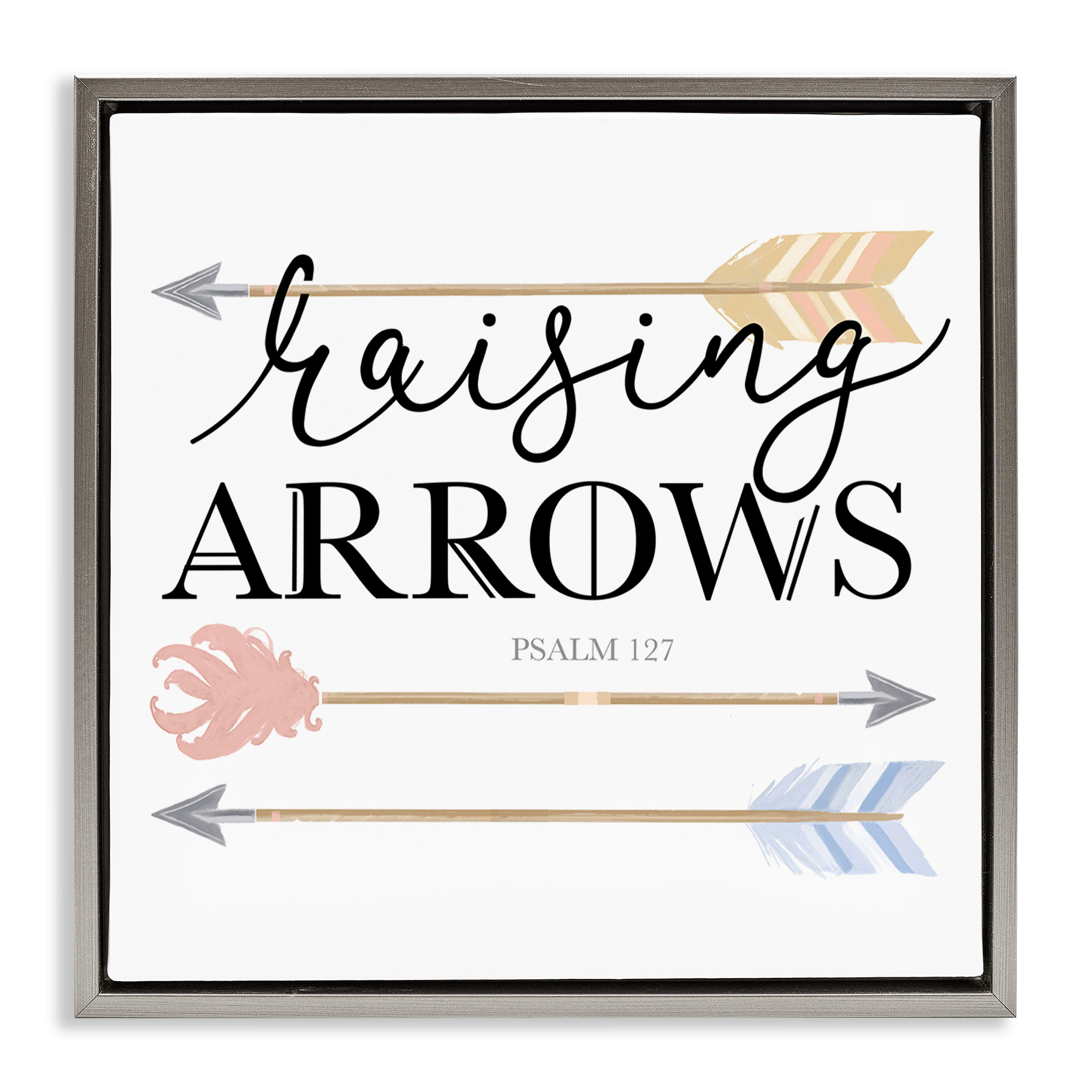 Stupell Industries Spiritual Raising Arrows Religious & Spiritual Painting Gray Floater Framed Canvas Art Print Wall Art, 25 x 25