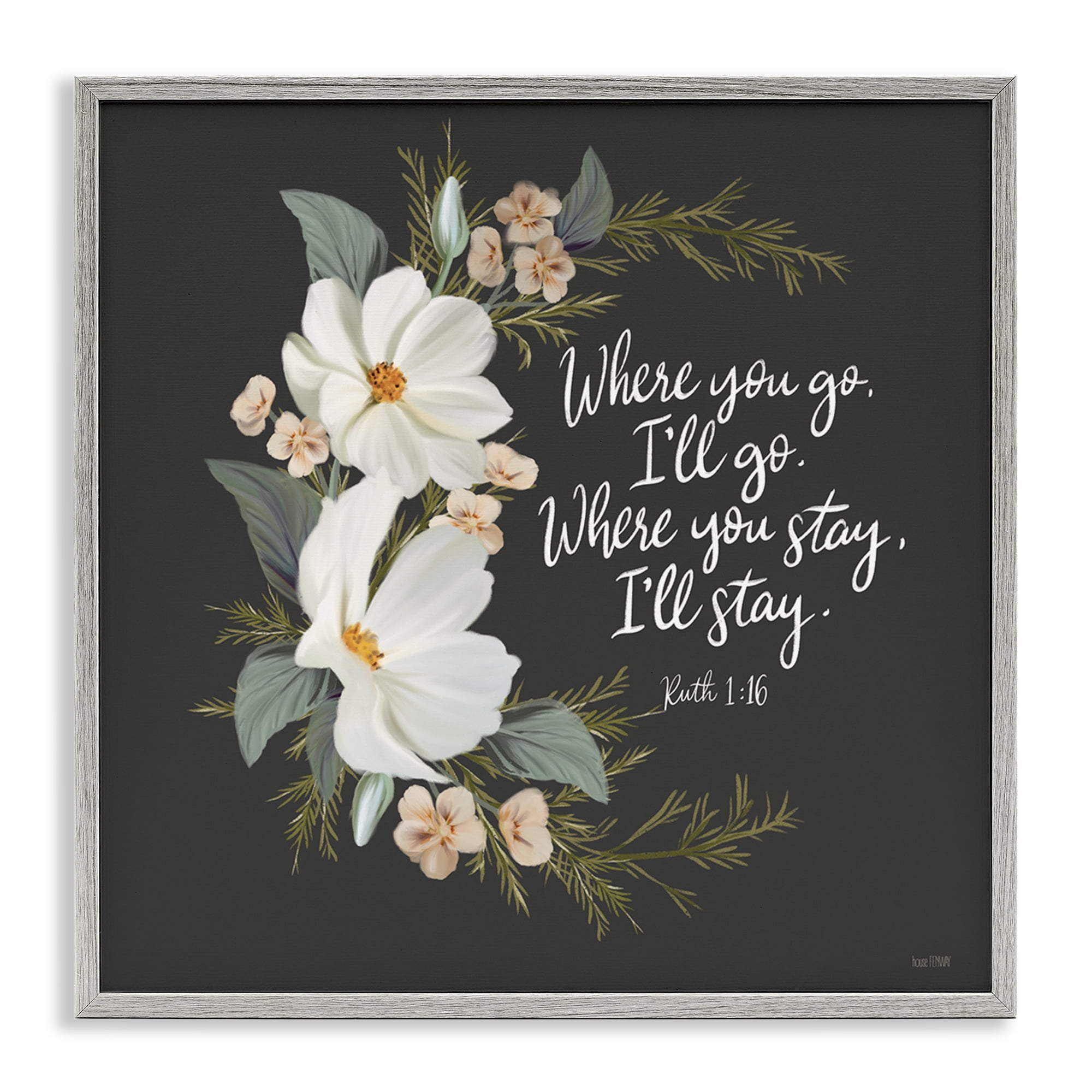Stupell Industries Spiritual Scripture with Florals Plants & Flowers Painting Gray Framed Art Print Wall Art, 17 x 17