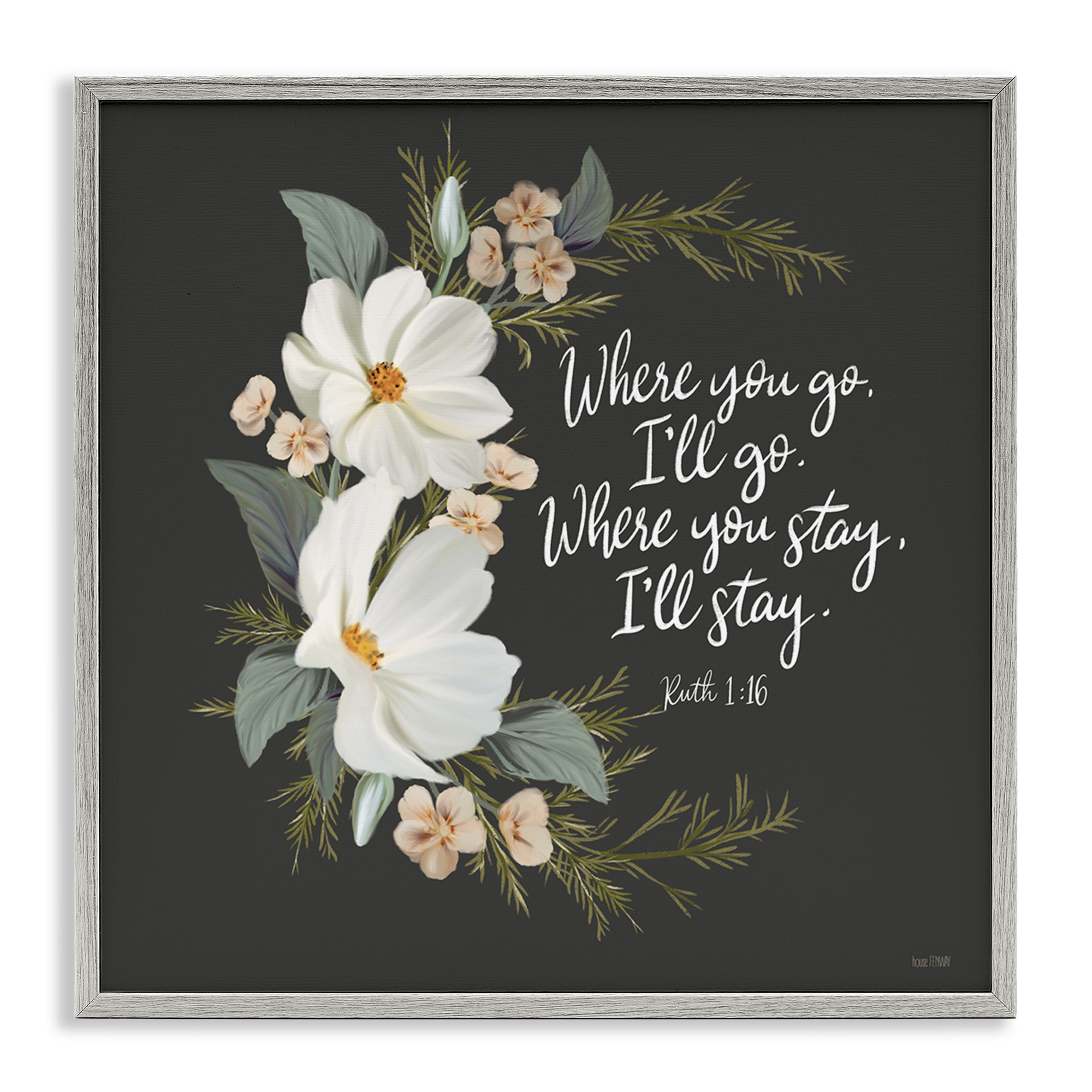 Stupell Industries Spiritual Scripture with Florals Plants & Flowers Painting Gray Framed Art Print Wall Art, 24 x 24