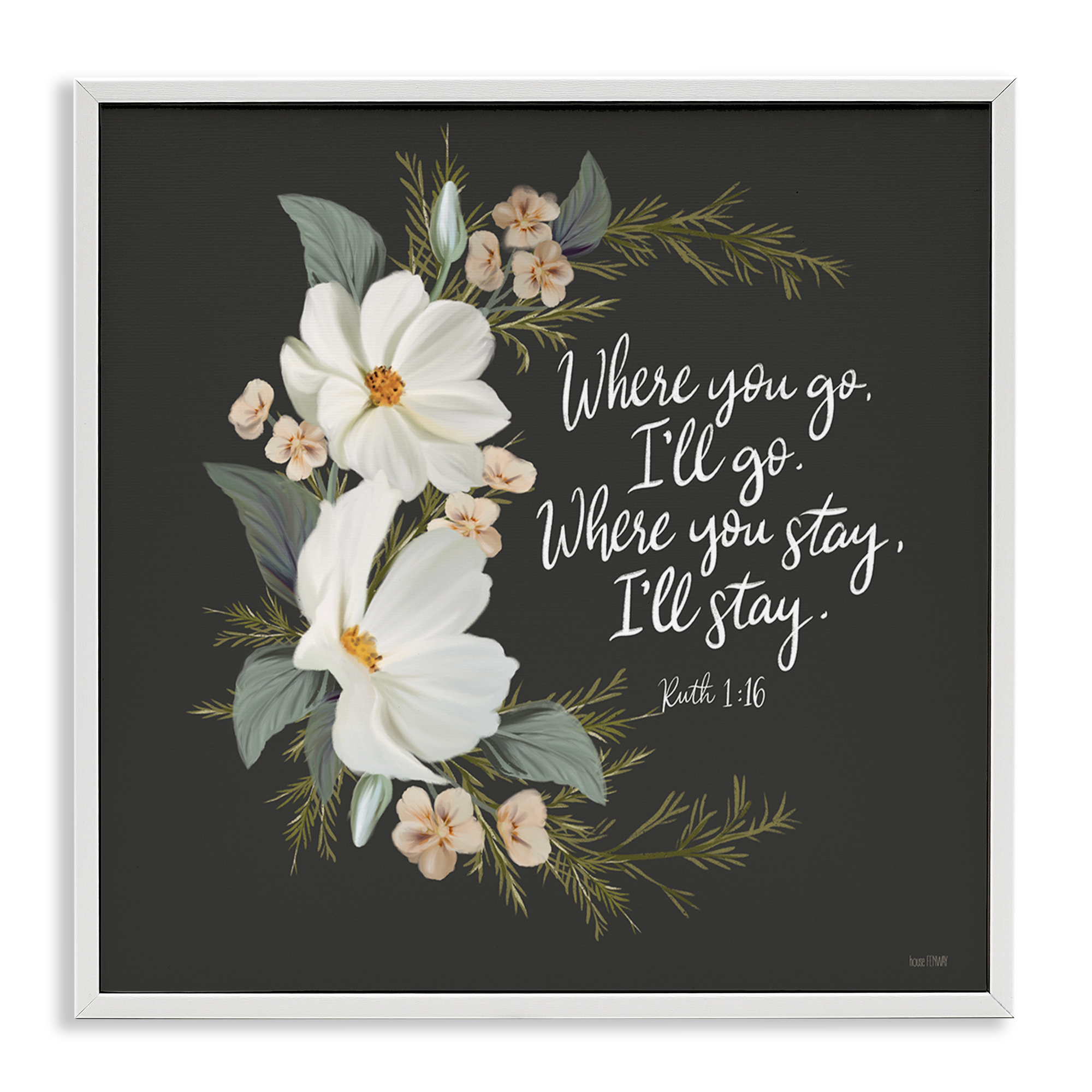 Stupell Industries Spiritual Scripture with Florals Plants & Flowers Painting White Framed Art Print Wall Art, 12 x 12