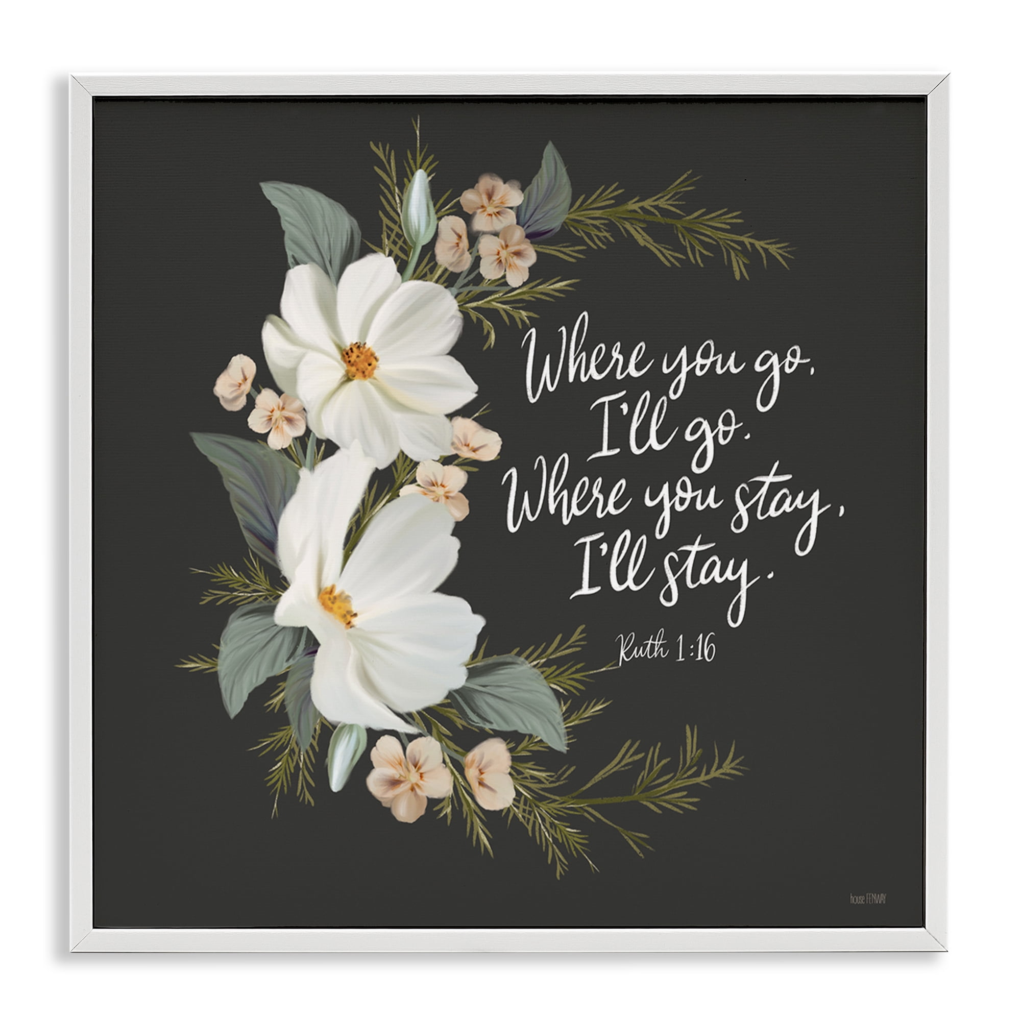 Stupell Industries Spiritual Scripture with Florals Plants & Flowers Painting White Framed Art Print Wall Art, 17 x 17