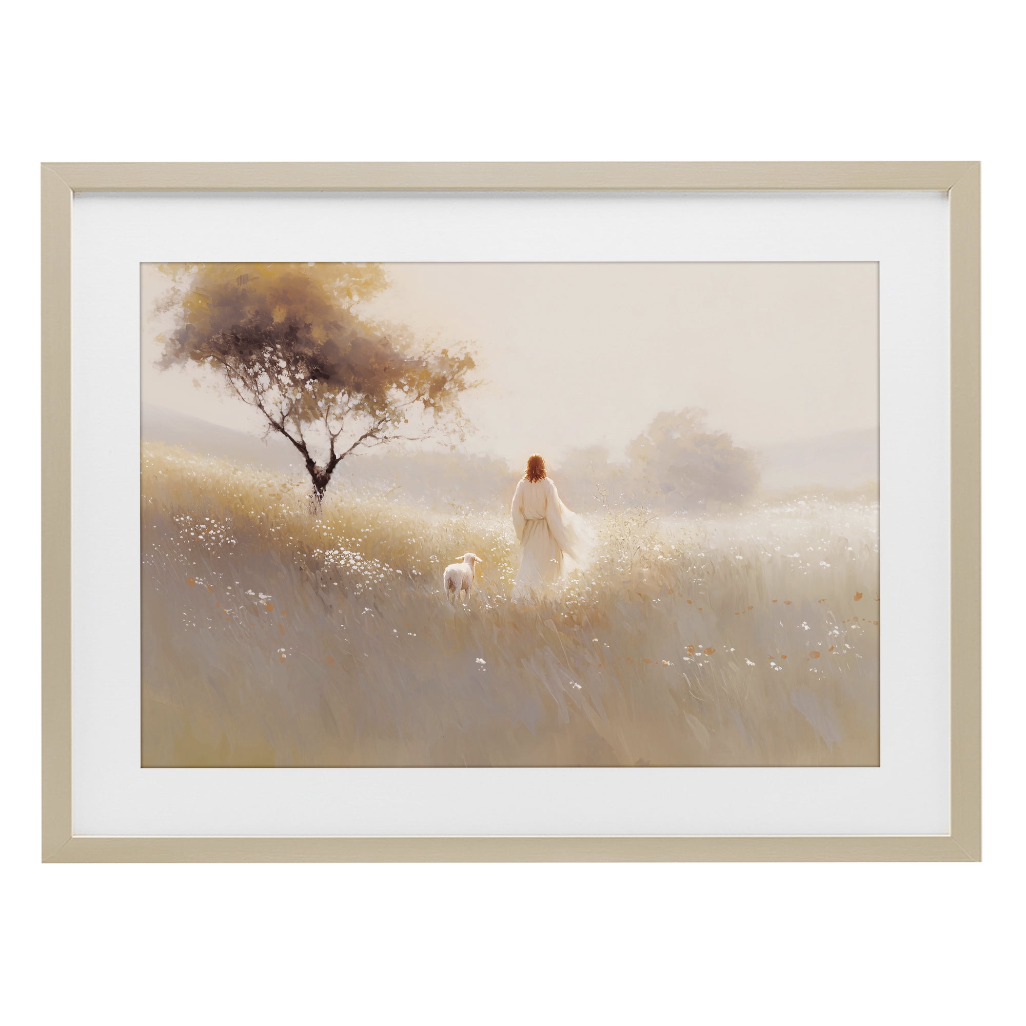 Stupell Industries Spiritual Shepherd & Lamb Birch Framed Print Under Glass, design by Jacky Ngan