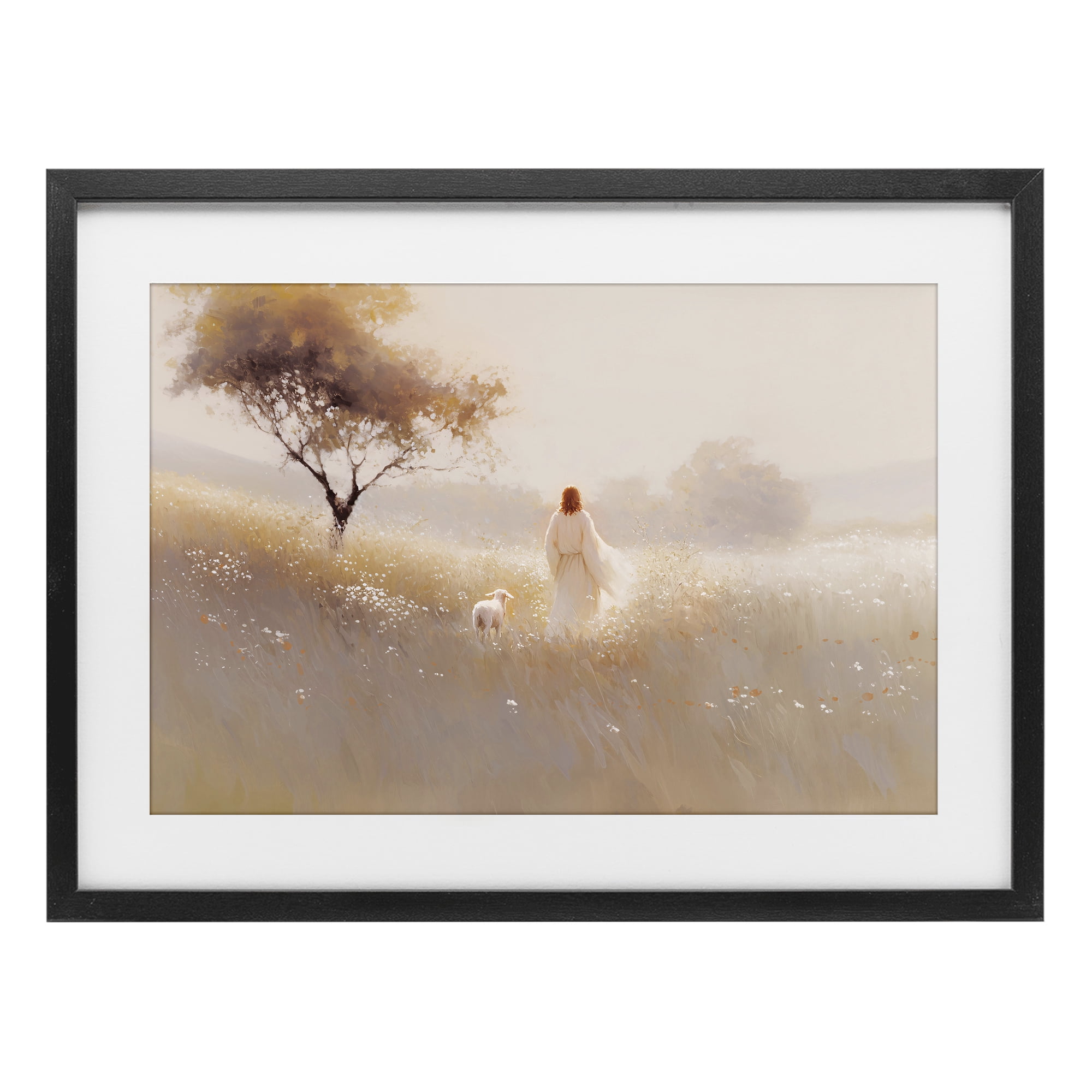 Stupell Industries Spiritual Shepherd & Lamb Black Framed Print Under Glass, design by Jacky Ngan