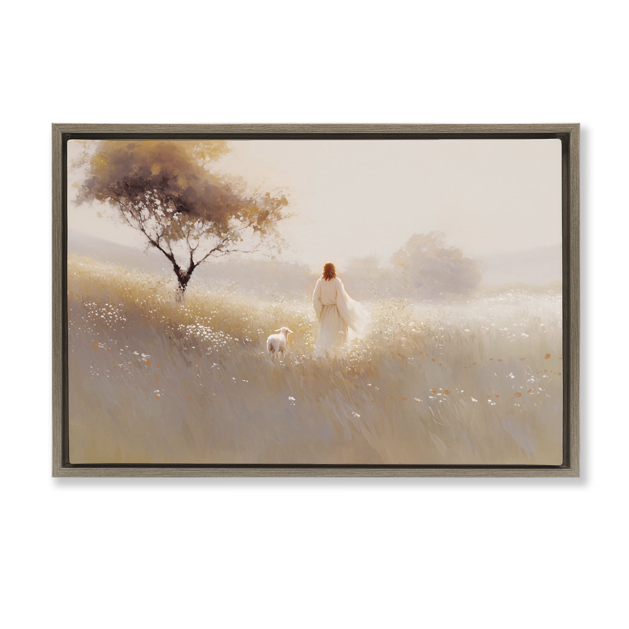 Stupell Industries Spiritual Shepherd & Lamb Brown Framed Floater Canvas Wall Art, design by Jacky Ngan