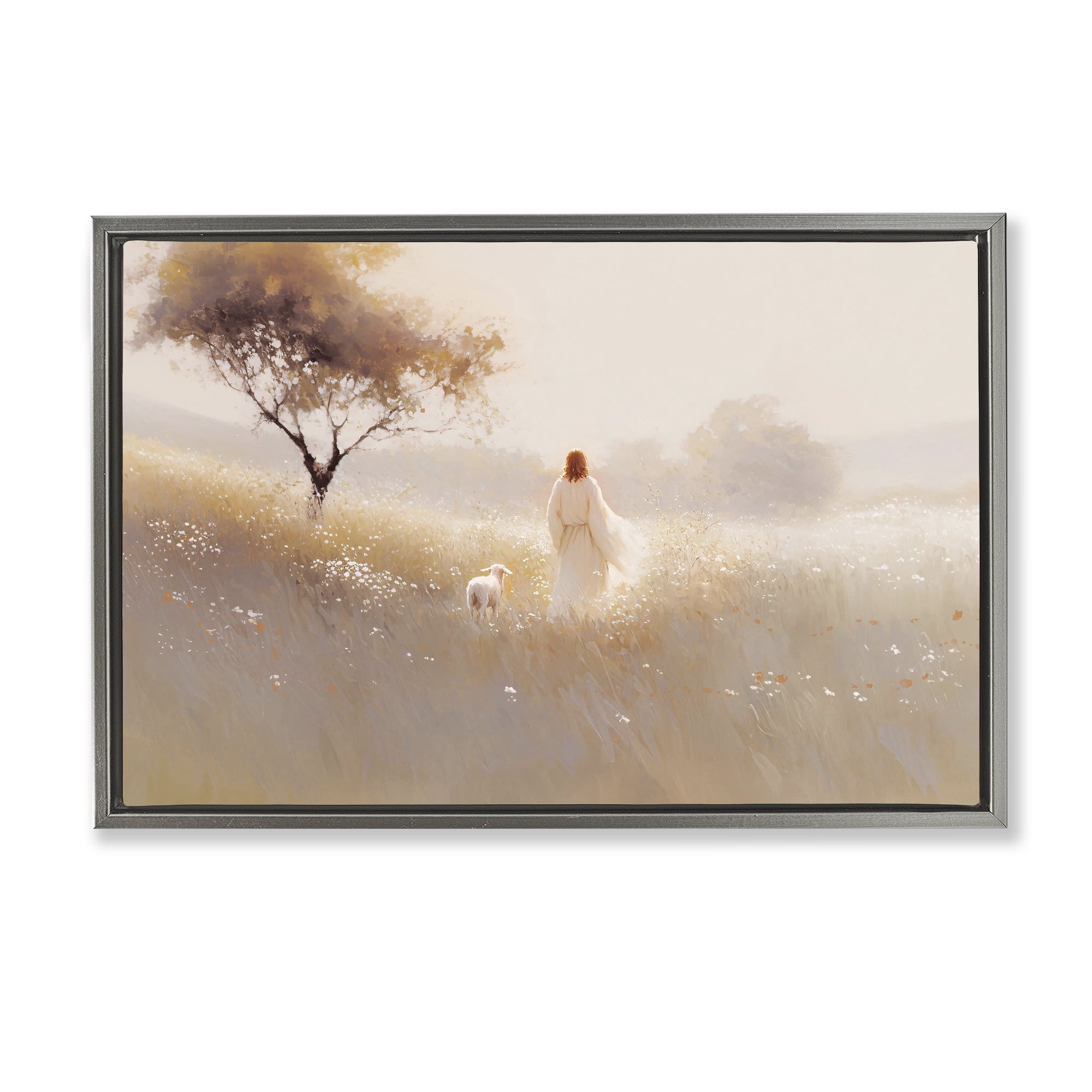 Stupell Industries Spiritual Shepherd & Lamb Gray Framed Floater Canvas Wall Art, design by Jacky Ngan