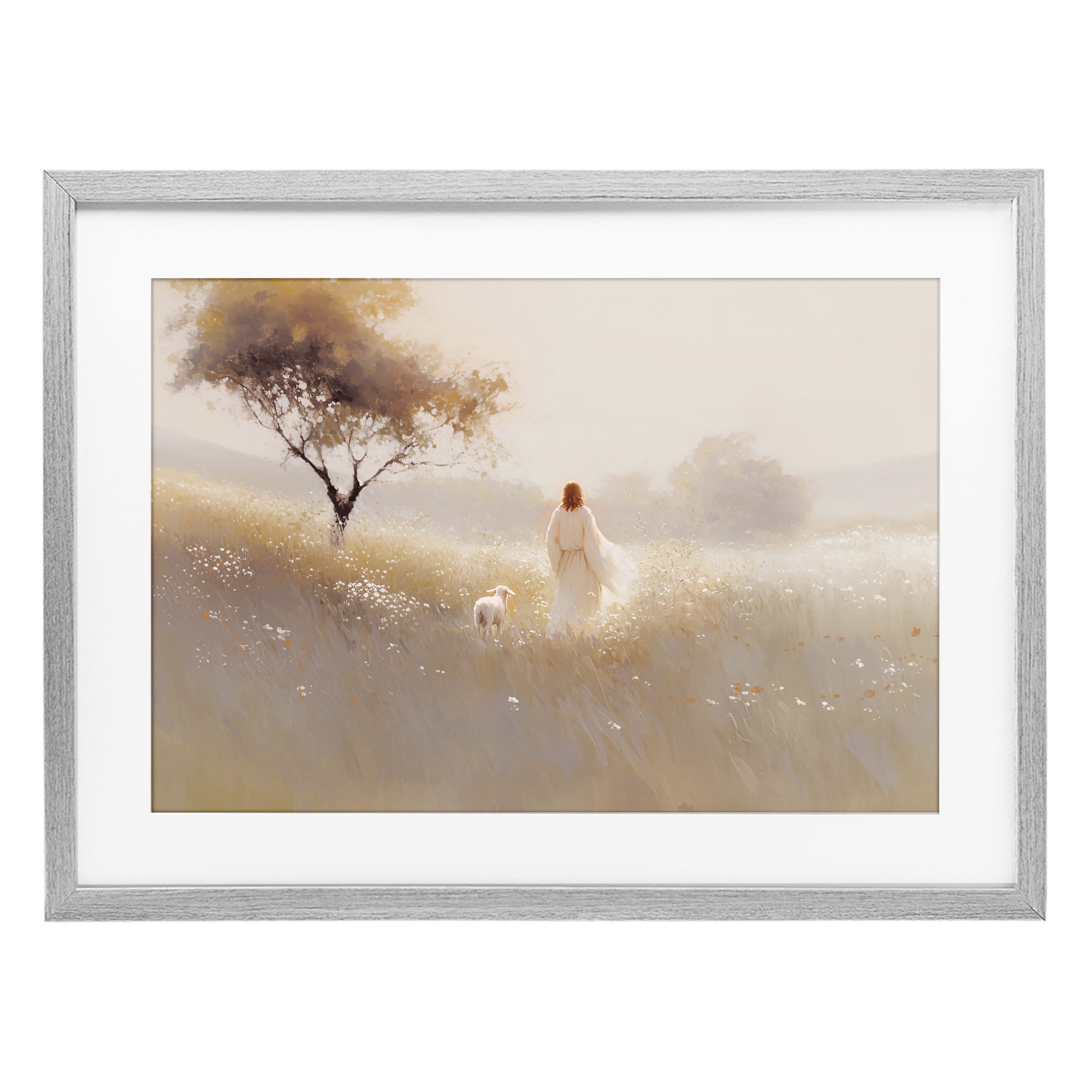 Stupell Industries Spiritual Shepherd & Lamb Gray Framed Print Under Glass, design by Jacky Ngan