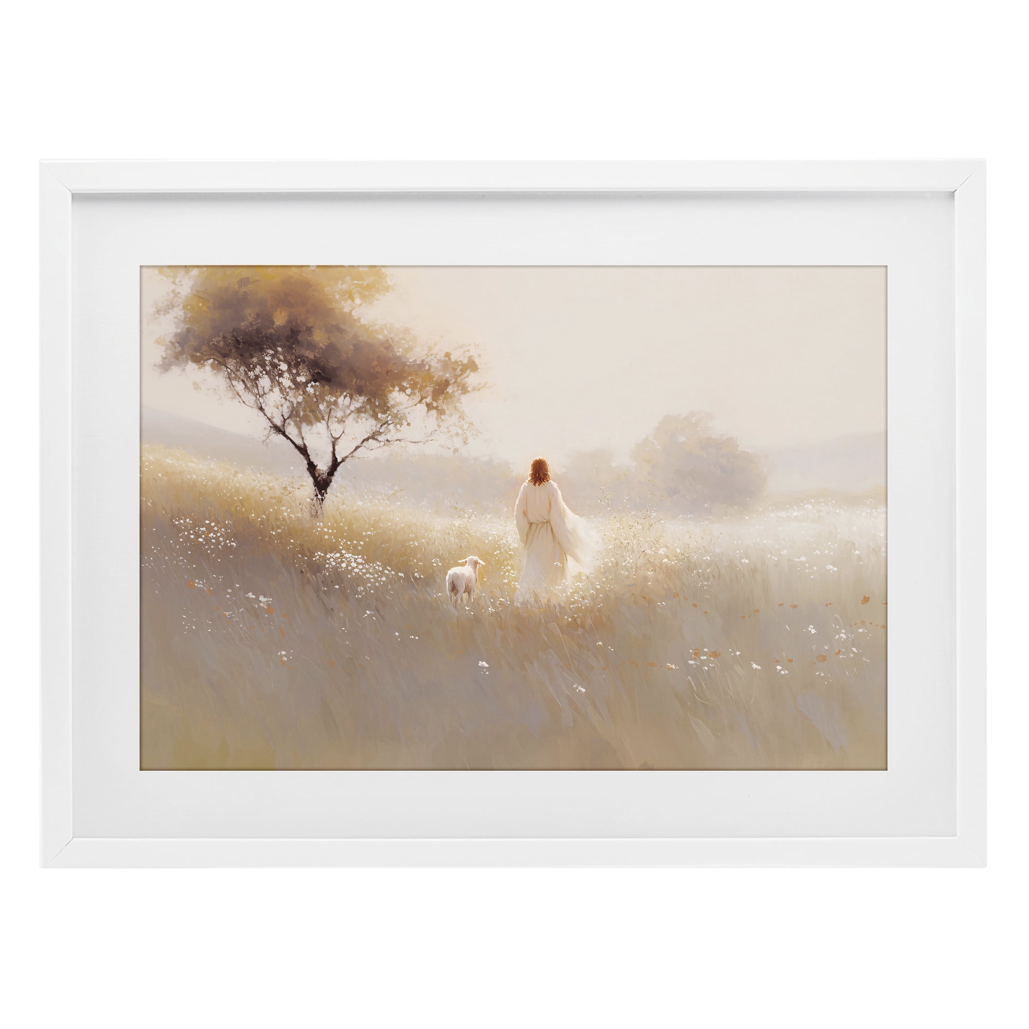 Stupell Industries Spiritual Shepherd & Lamb White Framed Print Under Glass, design by Jacky Ngan