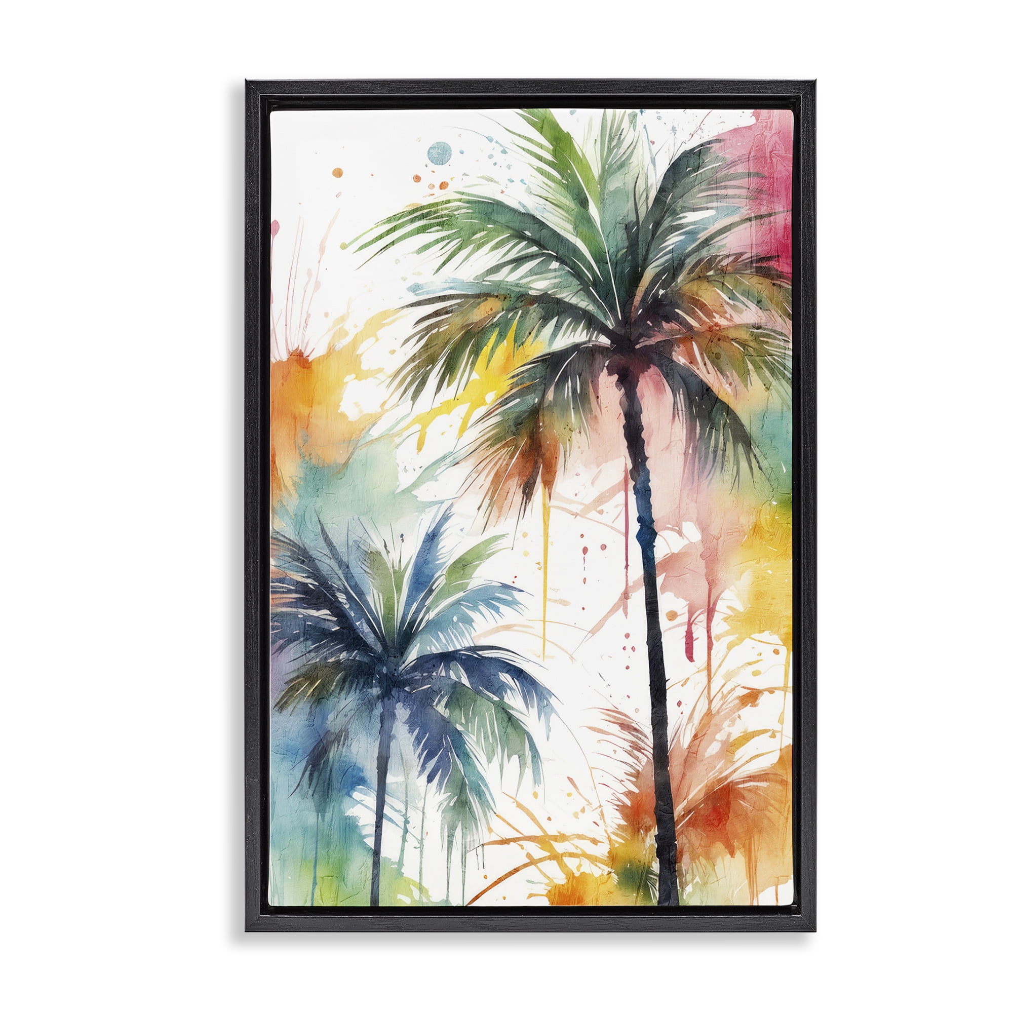 Stupell Industries Splashed Palm Trees Botanical & Floral Painting Black Floater Framed Canvas Art Print Wall Art, 21 x 31