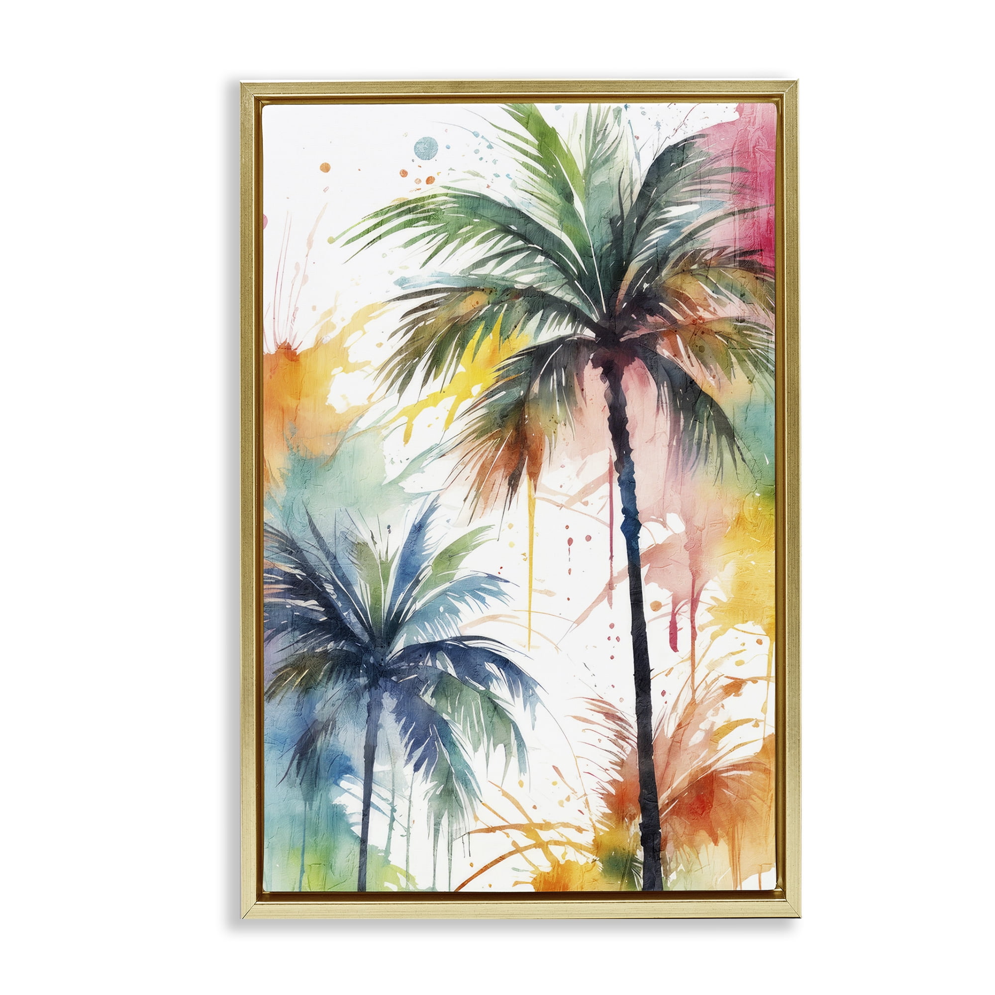 Stupell Industries Splashed Palm Trees Botanical & Floral Painting Gold Floater Framed Canvas Art Print Wall Art, 17 x 25