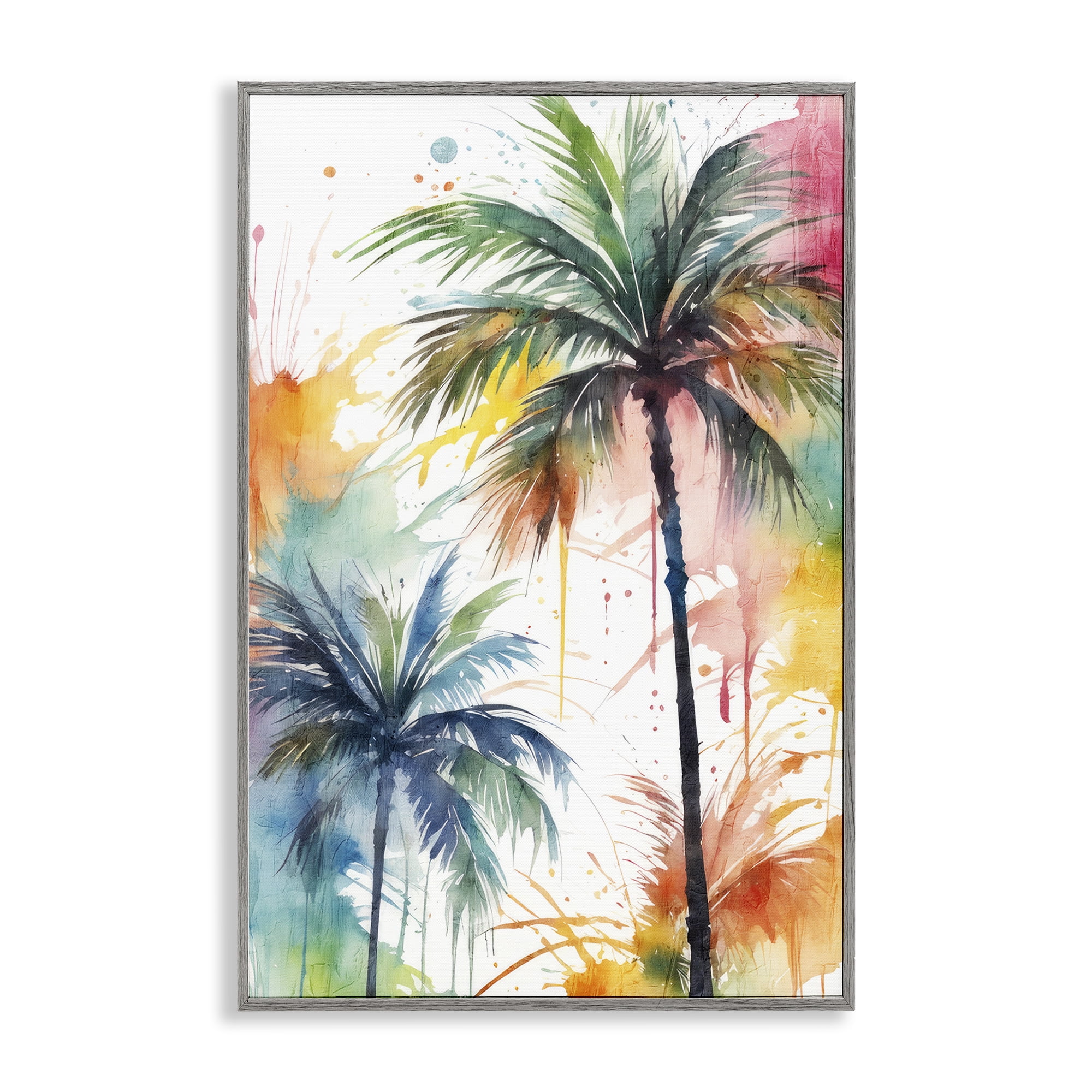 Stupell Industries Splashed Palm Trees Botanical & Floral Painting Gray Framed Art Print Wall Art, 20 x 30