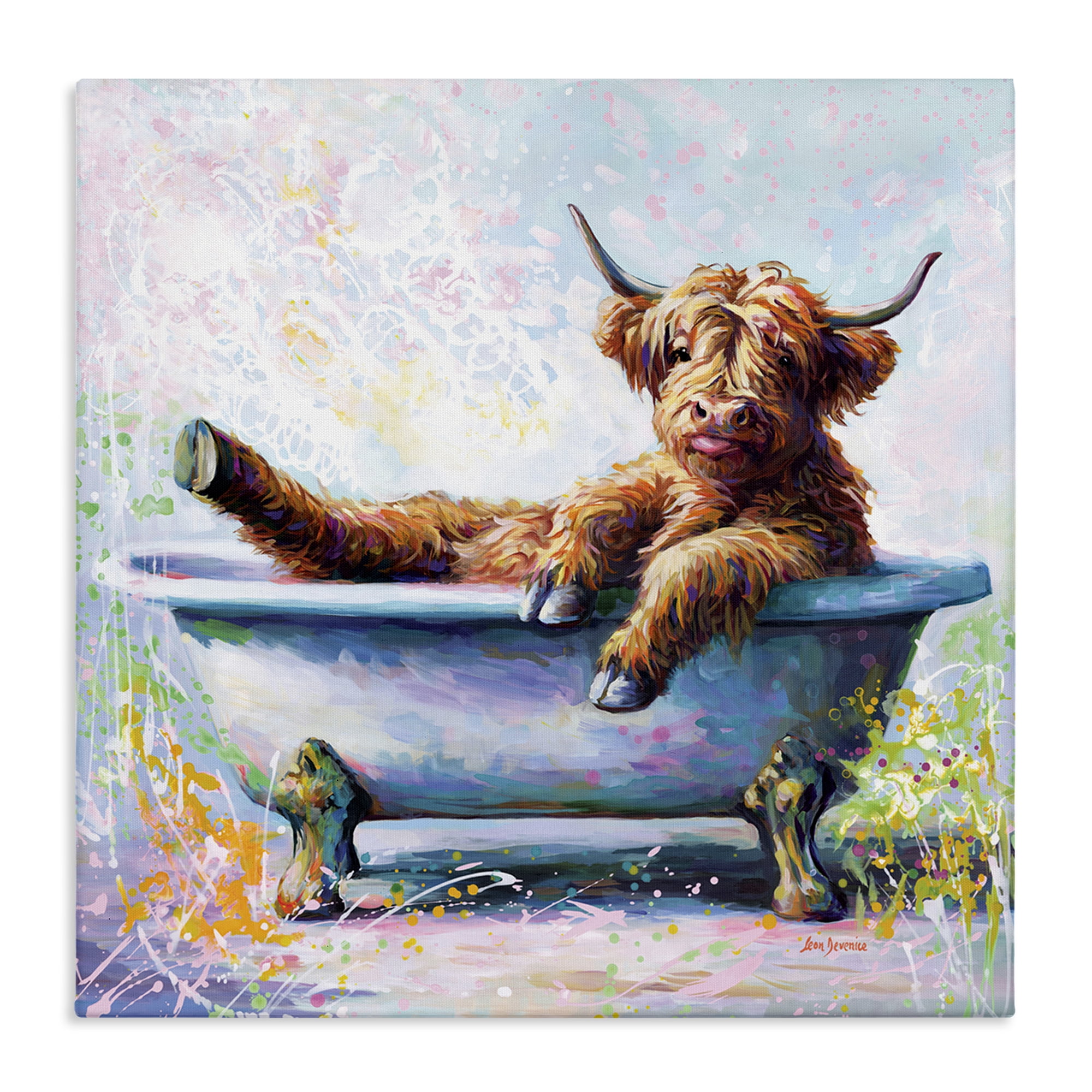 Stupell Industries Splashing Baby Cow Typography Painting Gallery Wrapped Canvas Art Print Wall Art, 24 x 24