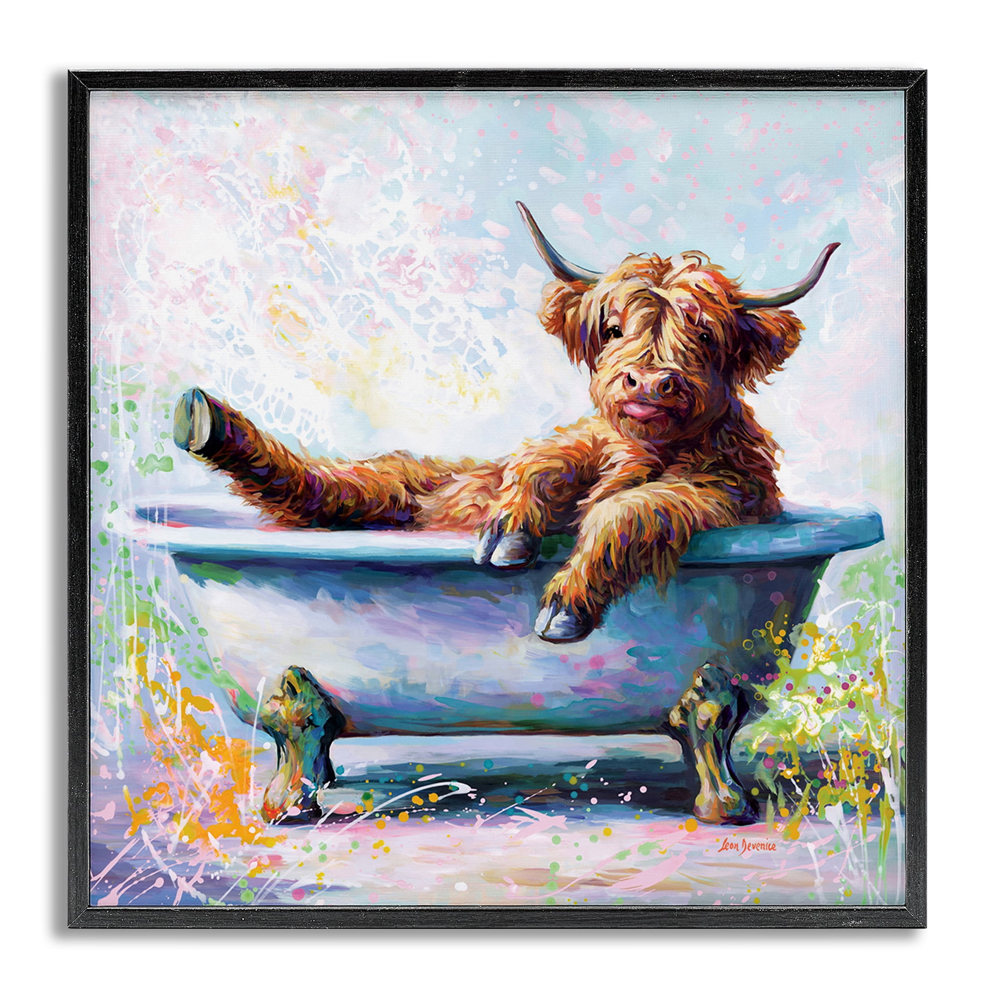 Stupell Industries Splashing Baby Cow Typography Painting Gray Framed Art Print Wall Art, 12 x 12