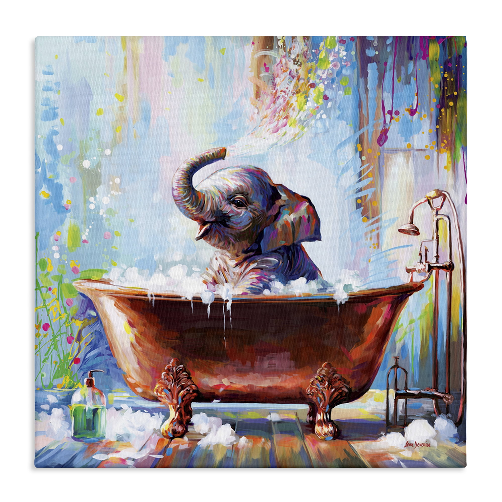 Stupell Industries Splashing Baby Elephant Bath & Laundry Painting Wrapped Canvas Art Print Wall Art, 24 x 24