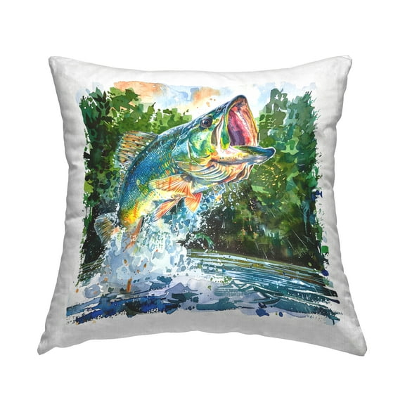 Stupell Industries Splashing Bass Fish Decorative Printed Throw Pillow Design by LSR Design Studio.