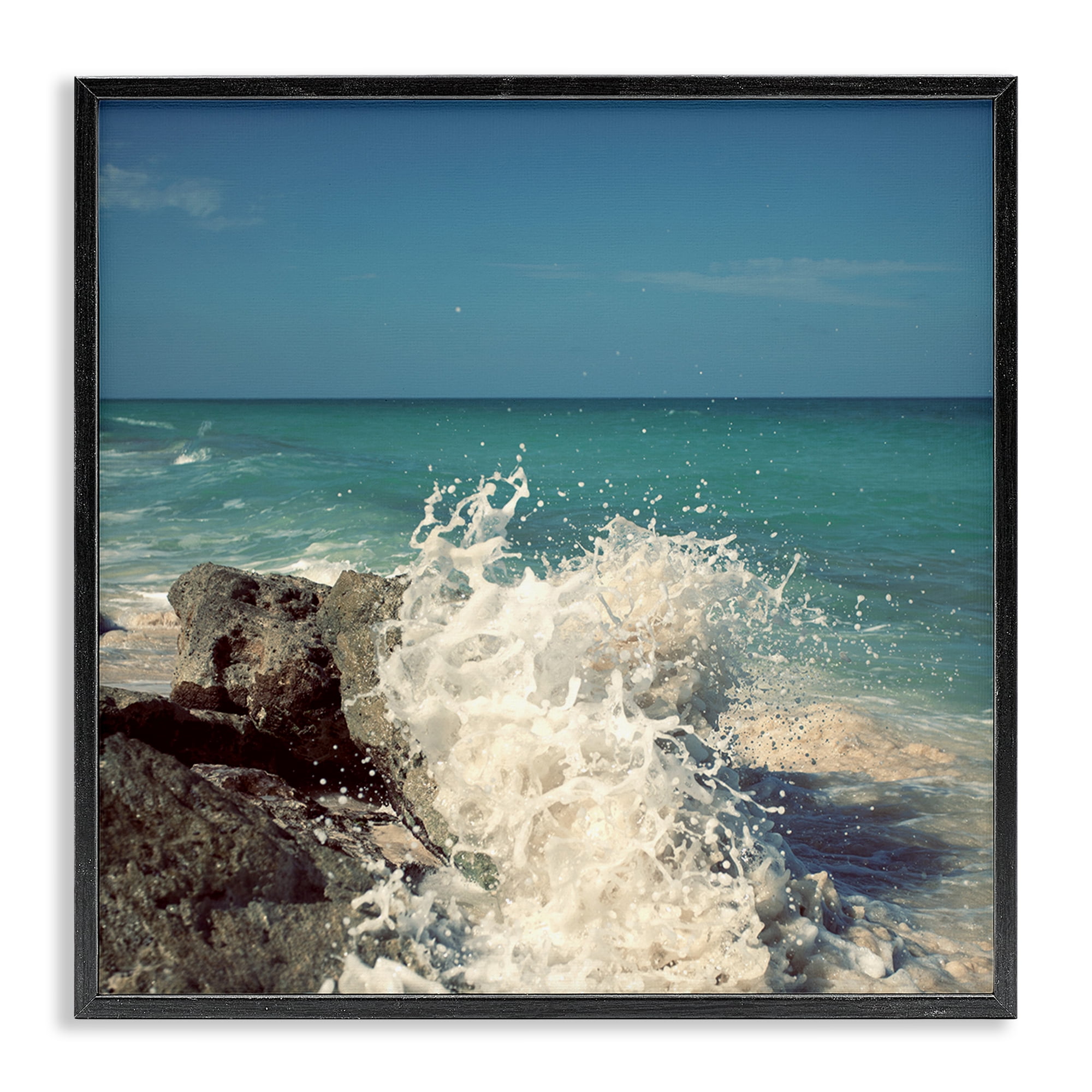 Stupell Industries Splashing Beach Spray Coastal Photography Black Framed Art Print Wall Art, 17 x 17