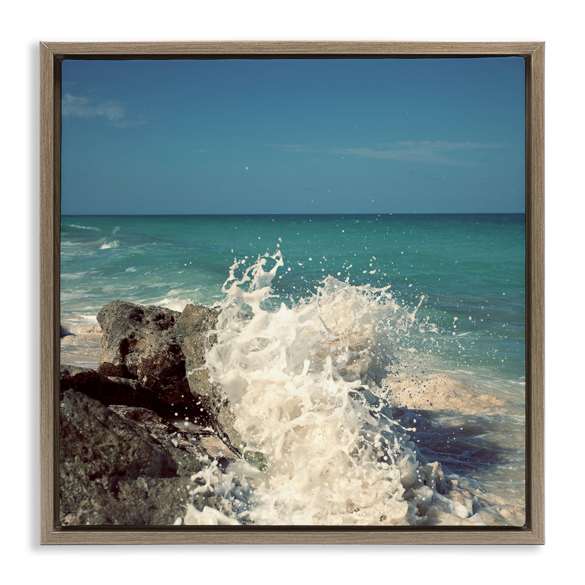 Stupell Industries Splashing Beach Spray Coastal Photography Brown Floater Framed Canvas Art Print Wall Art, 25 x 25
