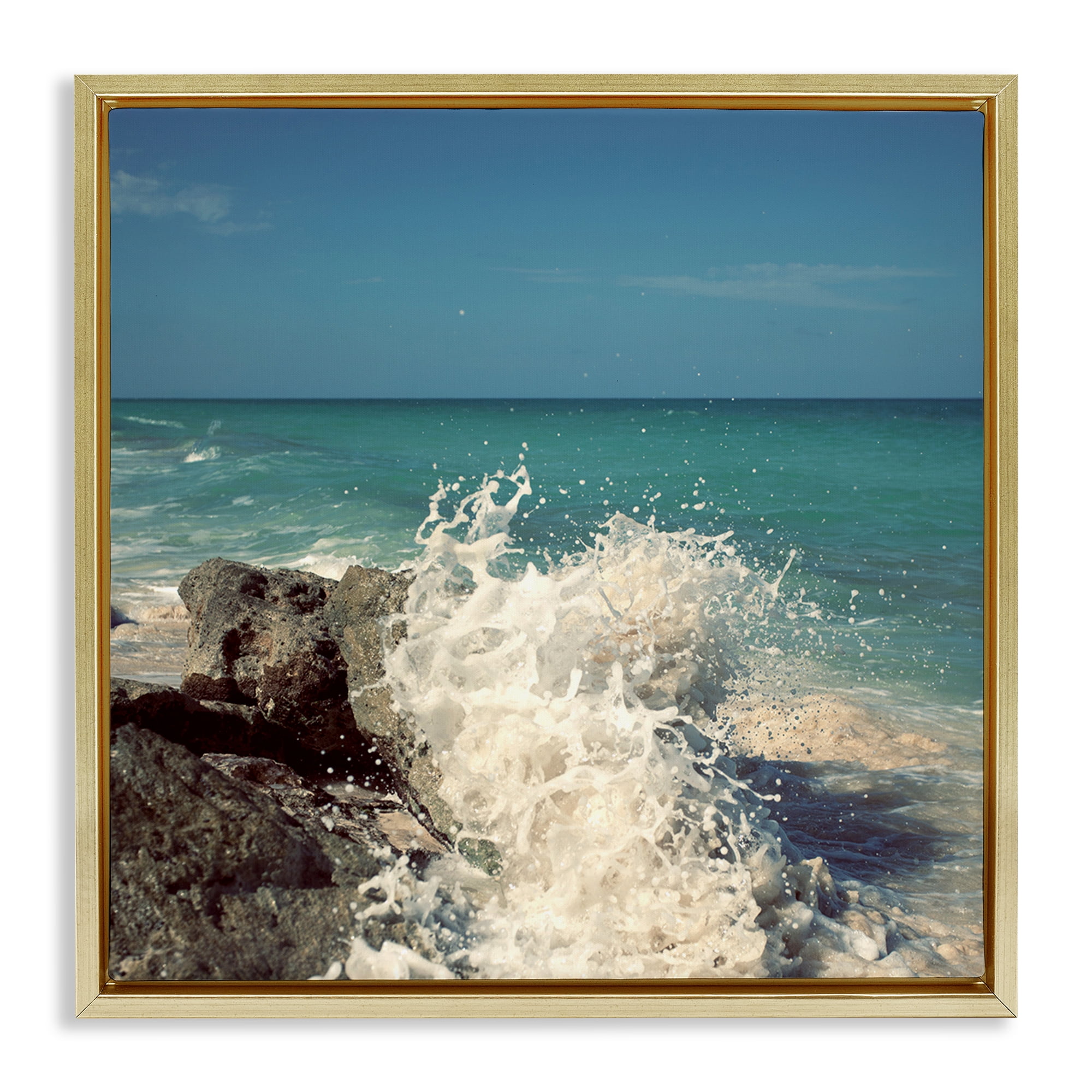 Stupell Industries Splashing Beach Spray Coastal Photography Gold Floater Framed Canvas Art Print Wall Art, 18 x 18