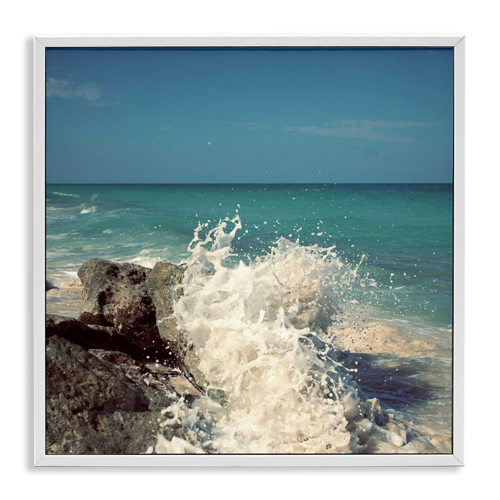 Stupell Industries Splashing Beach Spray Coastal Photography White Framed Art Print Wall Art, 17 x 17
