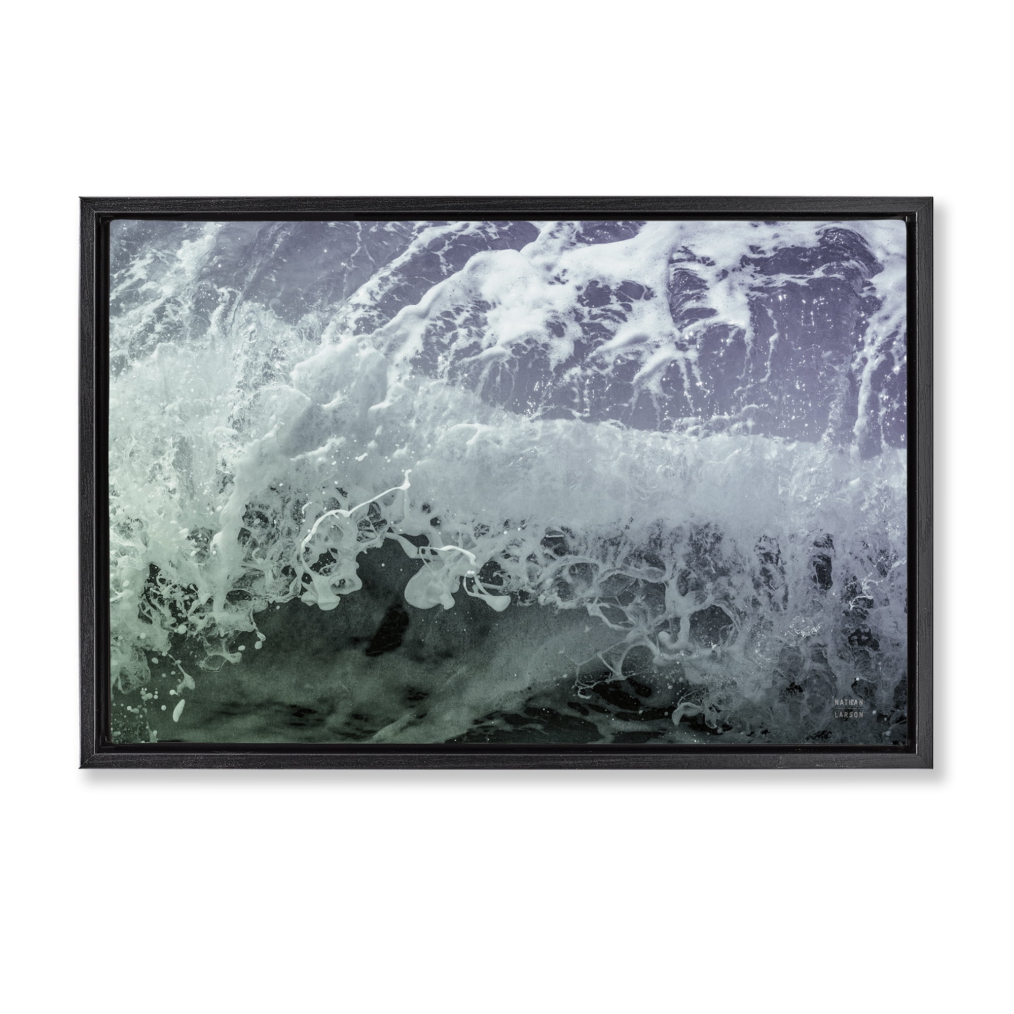 Stupell Industries Splashing Blue Waves Landscape Photography Black Floater Framed Canvas Art Print Wall Art, 31 x 21