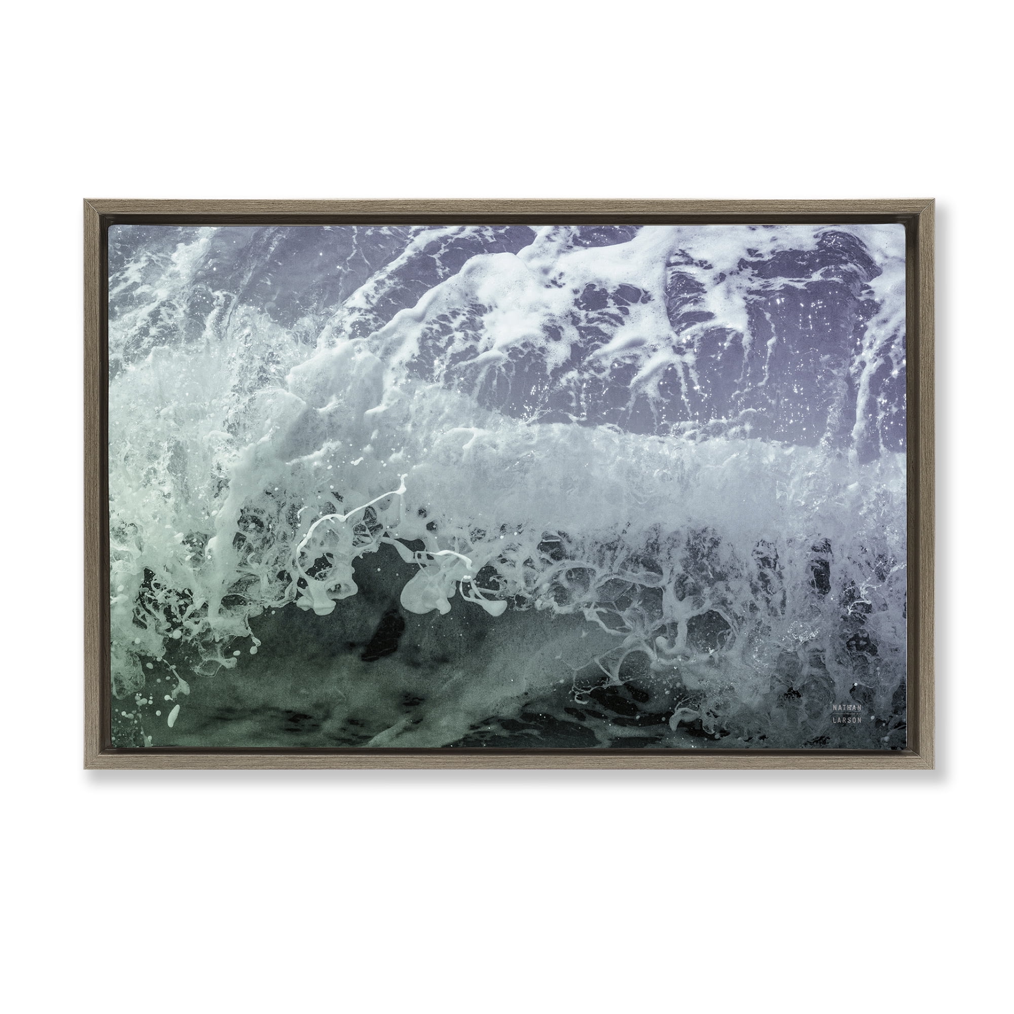 Stupell Industries Splashing Blue Waves Landscape Photography Brown Floater Framed Canvas Art Print Wall Art, 31 x 21