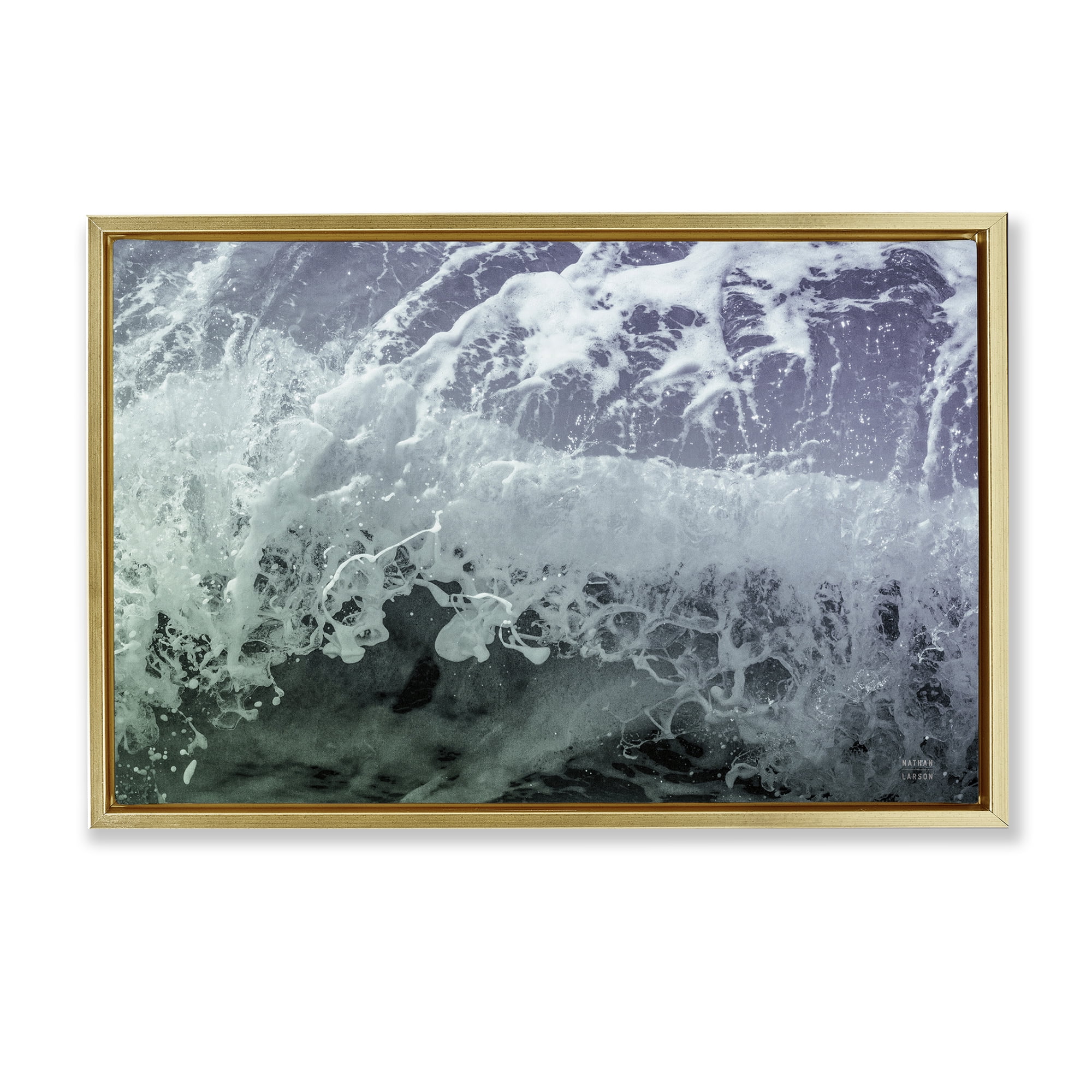 Stupell Industries Splashing Blue Waves Landscape Photography Gold Floater Framed Canvas Art Print Wall Art, 25 x 17