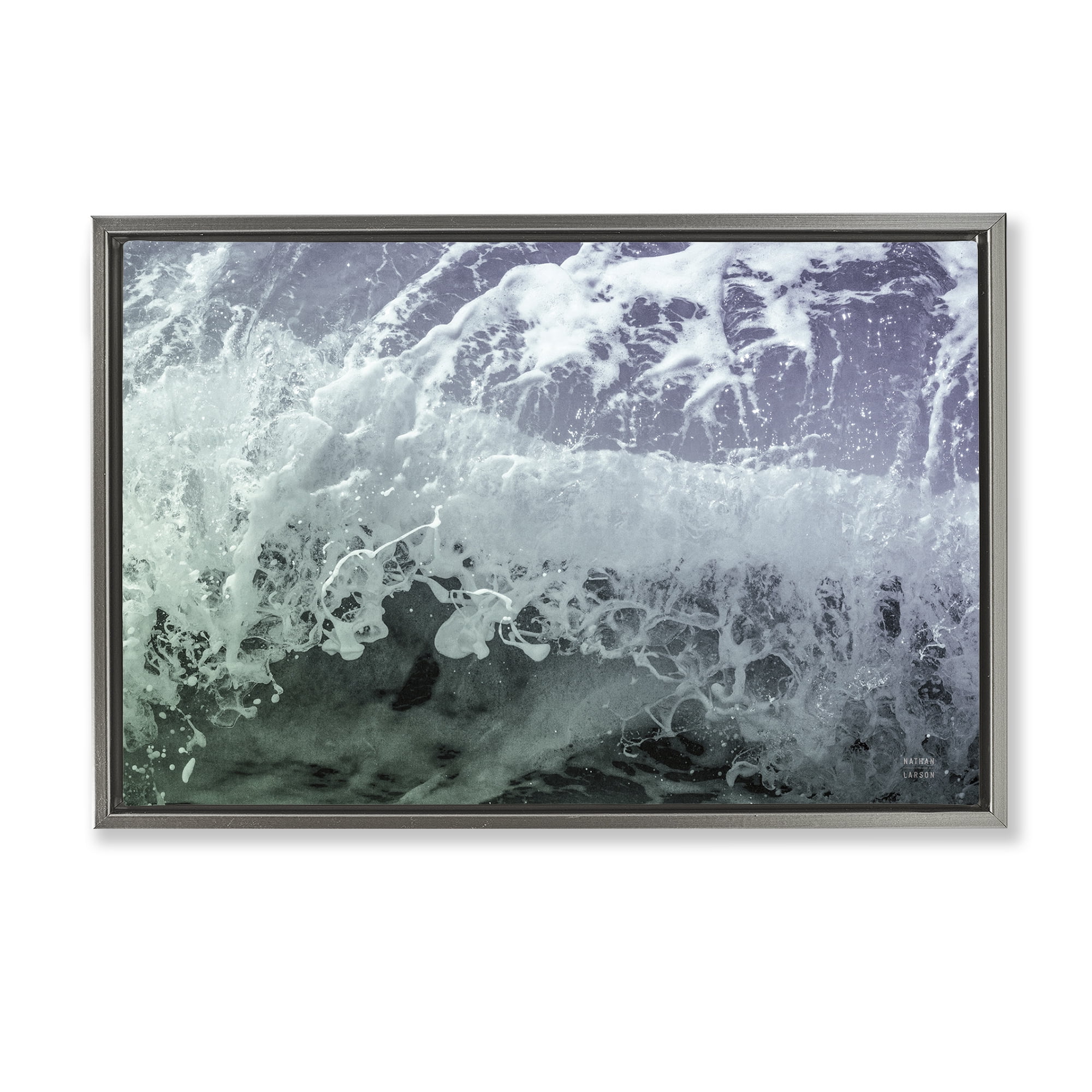 Stupell Industries Splashing Blue Waves Landscape Photography Gray Floater Framed Canvas Art Print Wall Art, 31 x 21