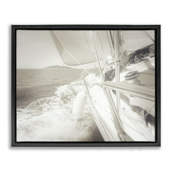 Stupell Industries Splashing Boat Bow Transportation Photography Black Floater Framed Canvas Art Print Wall Art, 21 x 17
