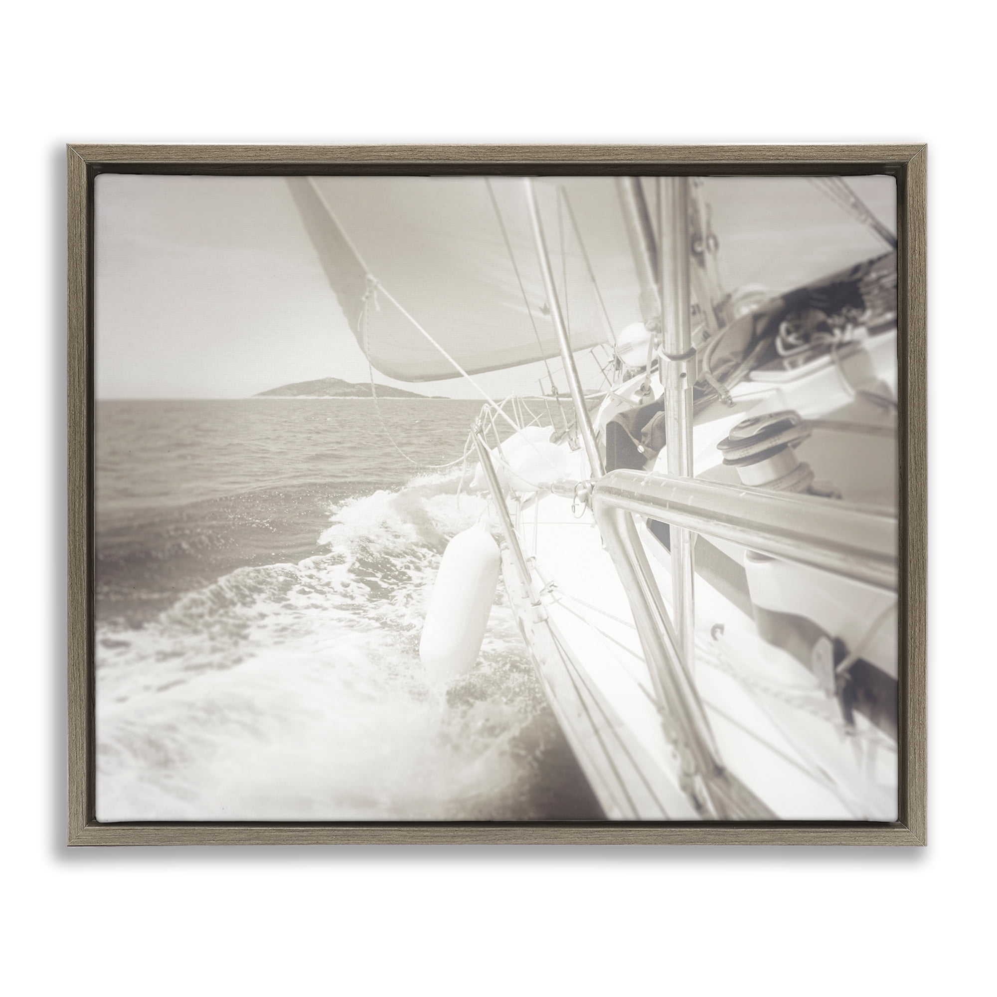 Stupell Industries Splashing Boat Bow Transportation Photography Brown Floater Framed Canvas Art Print Wall Art, 21 x 17