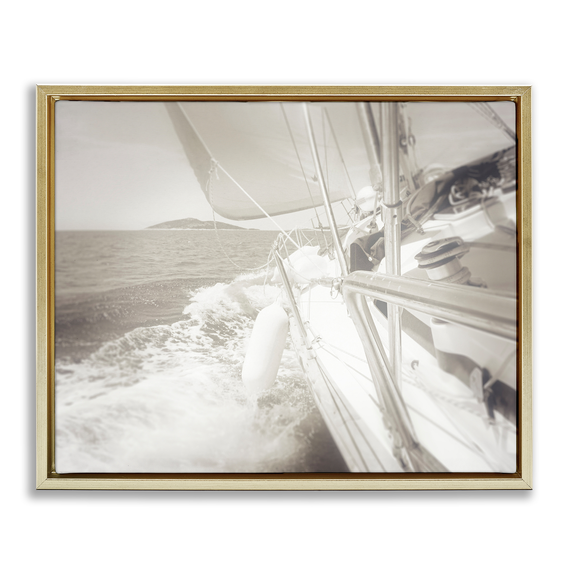 Stupell Industries Splashing Boat Bow Transportation Photography Gold Floater Framed Canvas Art Print Wall Art, 31 x 25