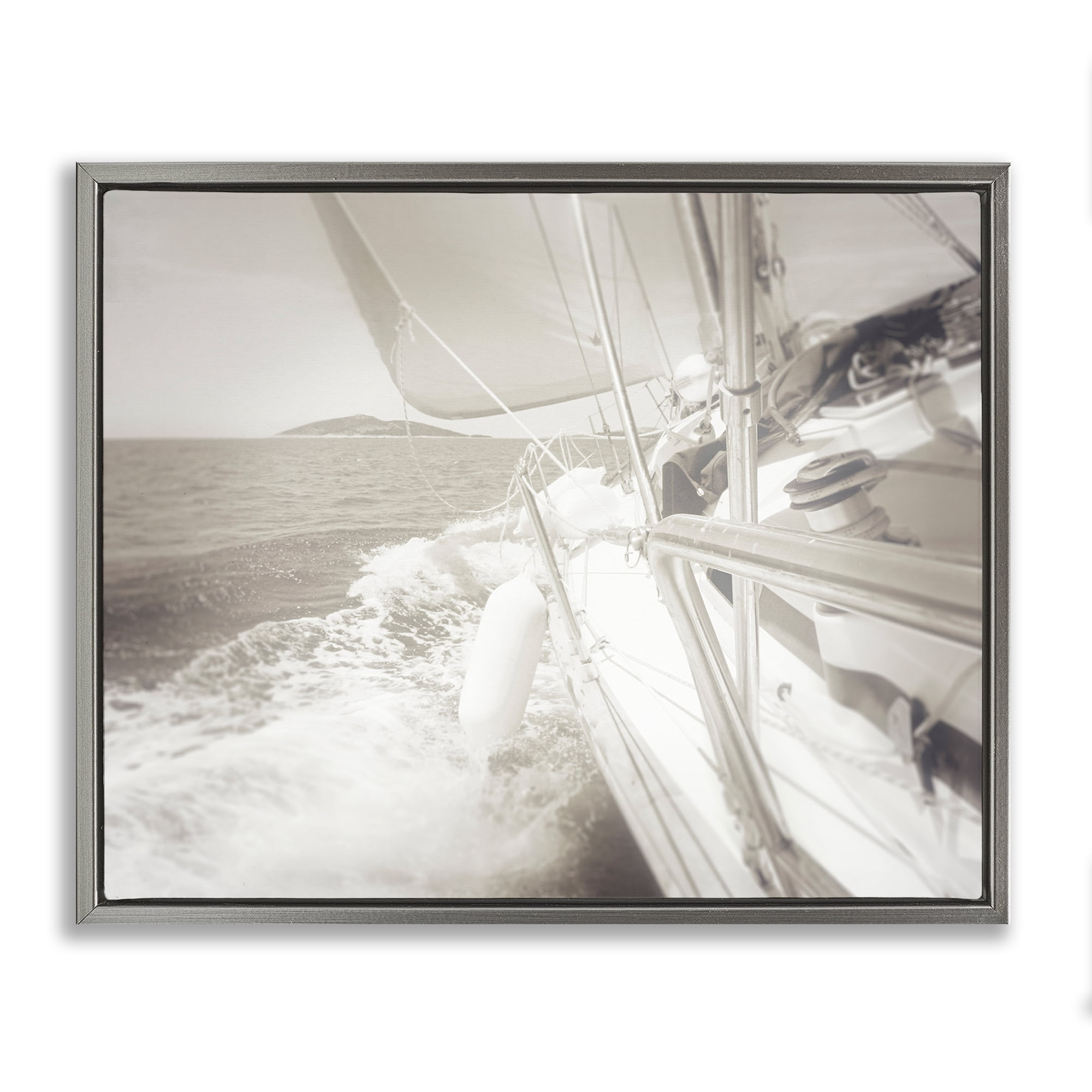 Stupell Industries Splashing Boat Bow Transportation Photography Gray Floater Framed Canvas Art Print Wall Art, 31 x 25