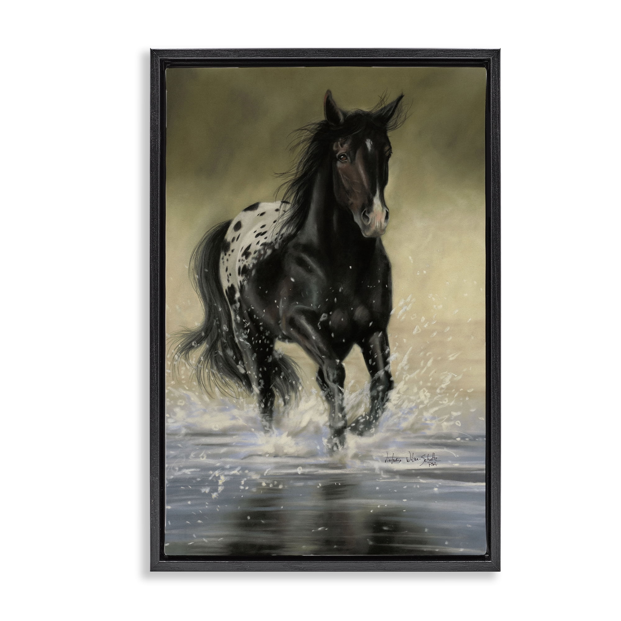 Stupell Industries Splashing Galloping Horse Animals & Insects Painting Black Floater Framed Canvas Art Print Wall Art, 17 x 25