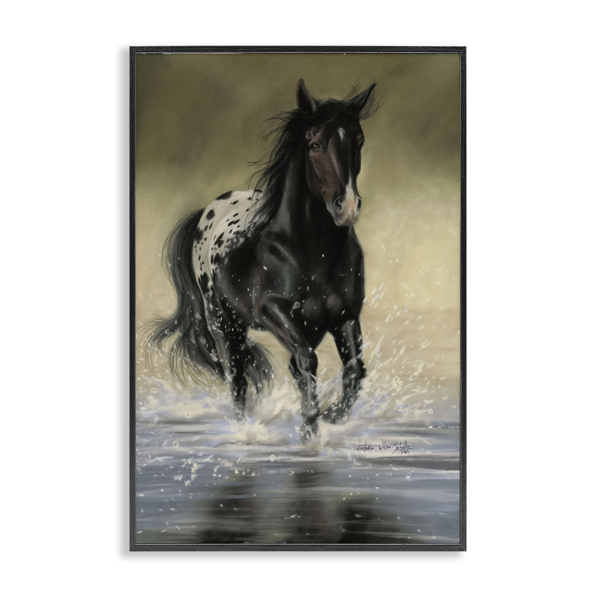 Stupell Industries Splashing Galloping Horse Animals & Insects Painting Black Framed Art Print Wall Art, 12 x 18