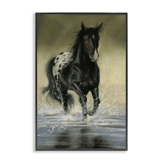 Stupell Industries Splashing Galloping Horse Animals & Insects Painting Black Framed Art Print Wall Art, 16 x 24