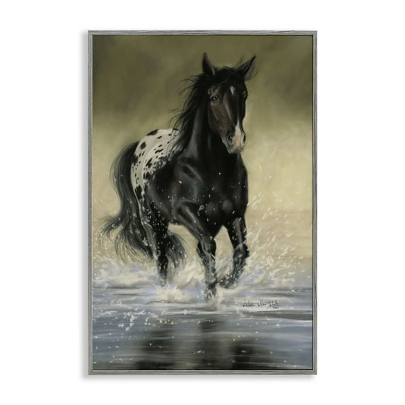 Stupell Industries Splashing Galloping Horse Animals & Insects Painting Gray Framed Art Print Wall Art, 16 x 24