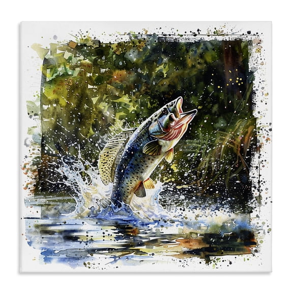 Stupell Industries Traditional Splashing Lake Bass Canvas Art, 24 x 24, by LSR Design Studio