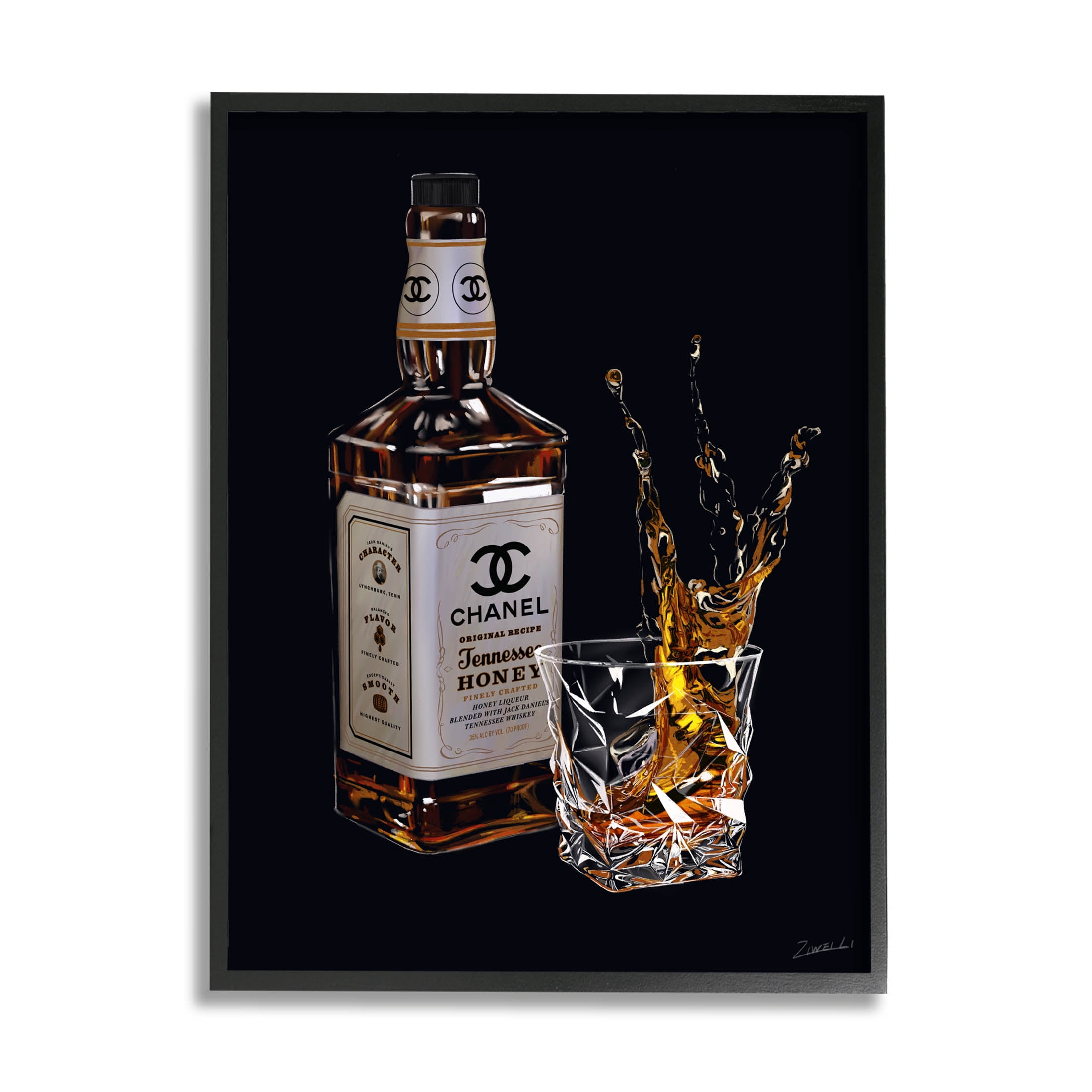 Stupell Industries Splashing Liqueur Glam Whiskey Bottle Graphic Art Black Framed Art Print Wall Art, Design by Ziwei Li