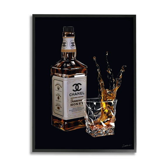 Stupell Industries Splashing Liqueur Glam Whiskey Bottle Graphic Art Black Framed Art Print Wall Art, Design by Ziwei Li