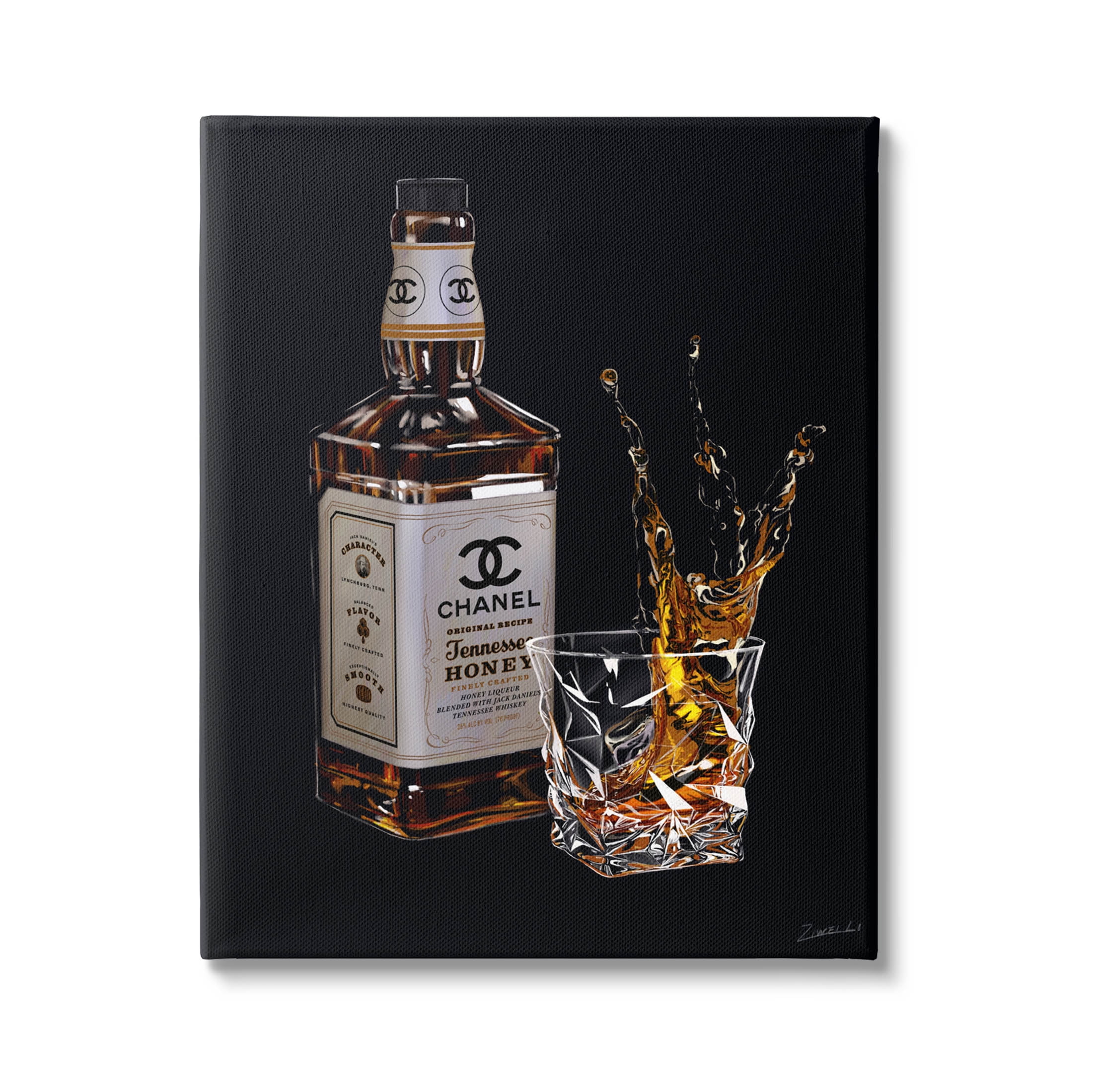 Splashing Whiskey Bottle and Glass Canvas Wall Art