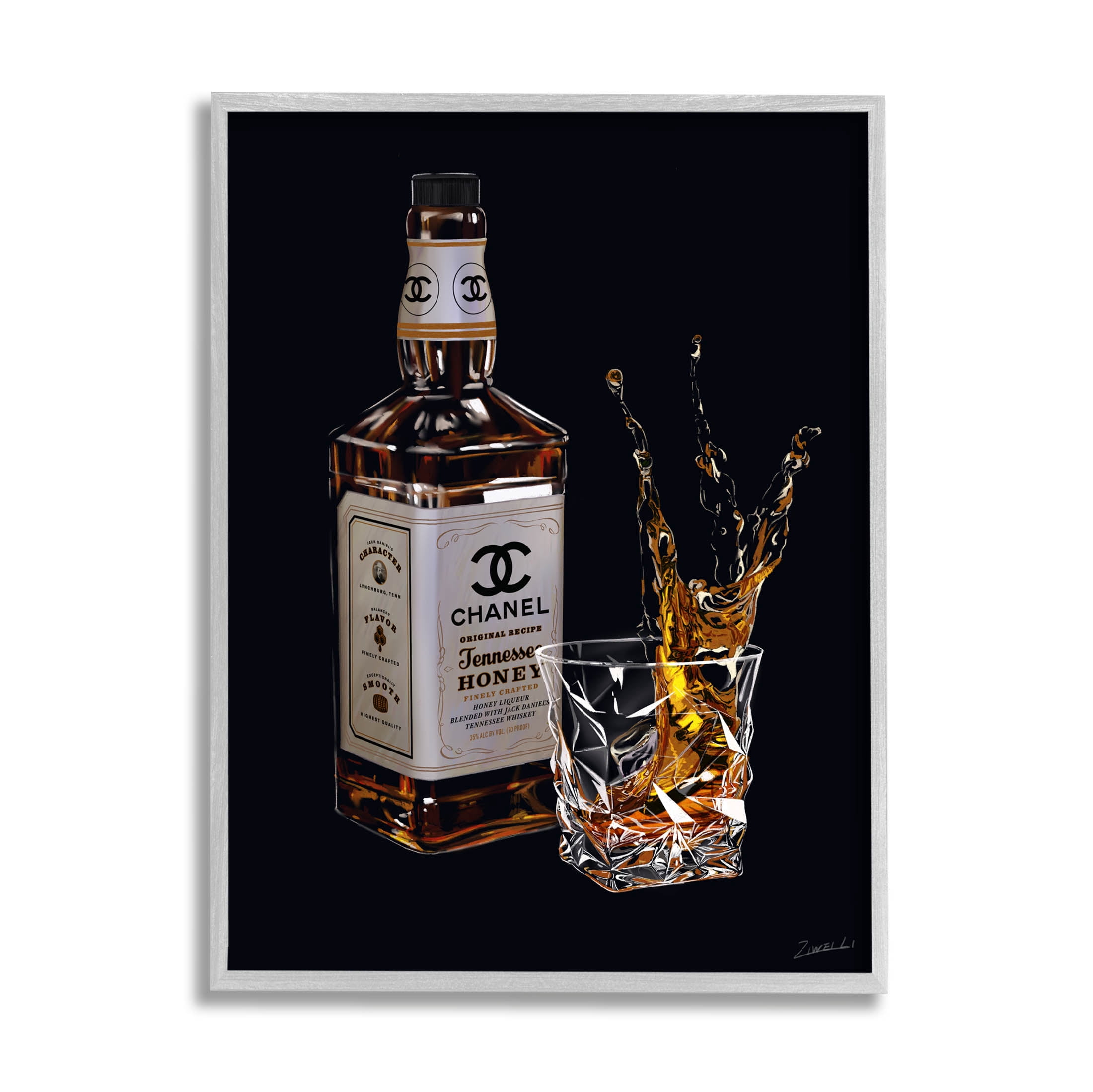 Stupell Industries Splashing Liqueur Glam Whiskey Bottle Graphic Art Gray Framed Art Print Wall Art, Design by Ziwei Li