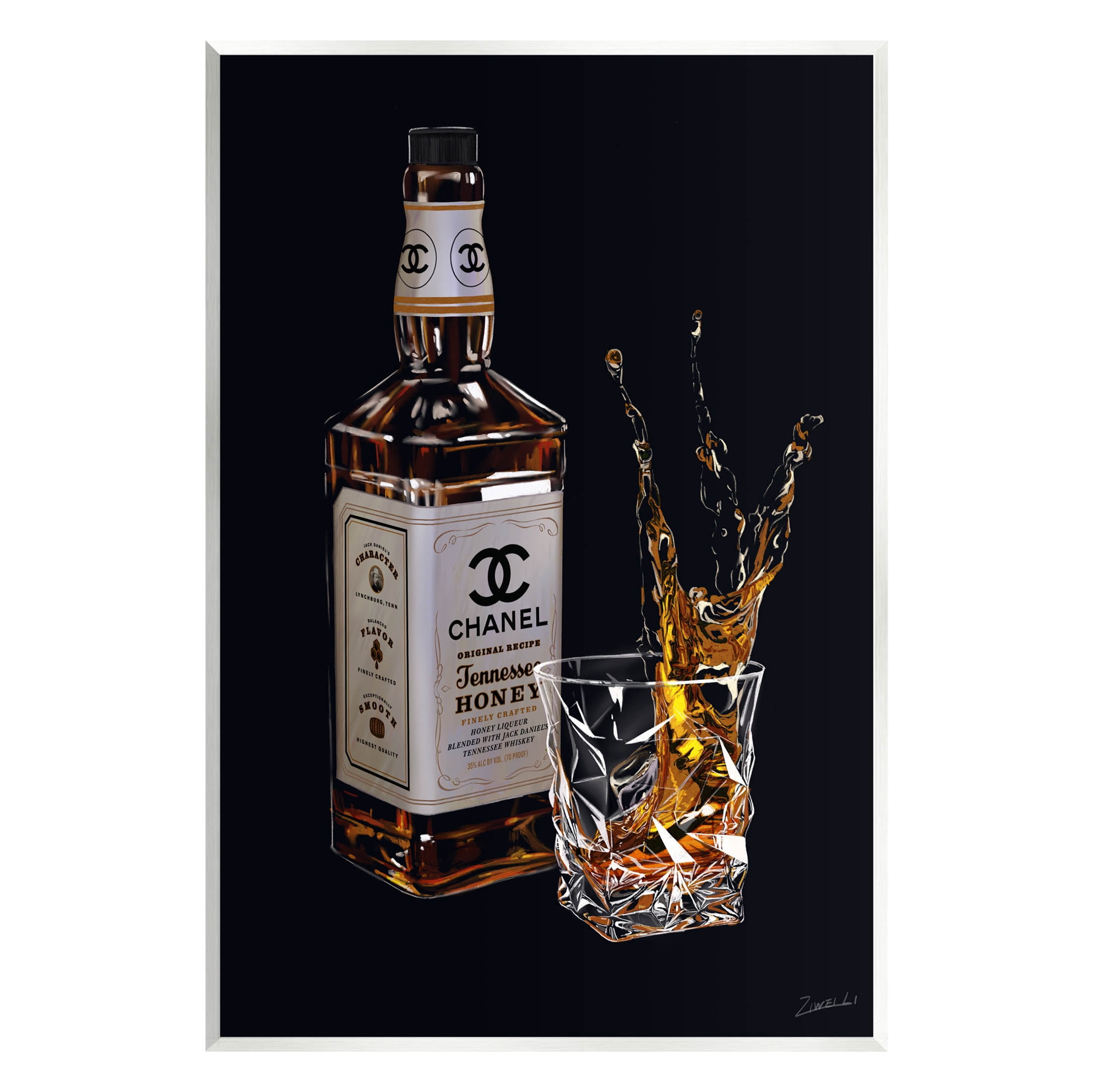 Stupell Industries Splashing Liqueur Glam Whiskey Bottle Graphic Art Unframed Art Print Wall Art, Design by Ziwei Li