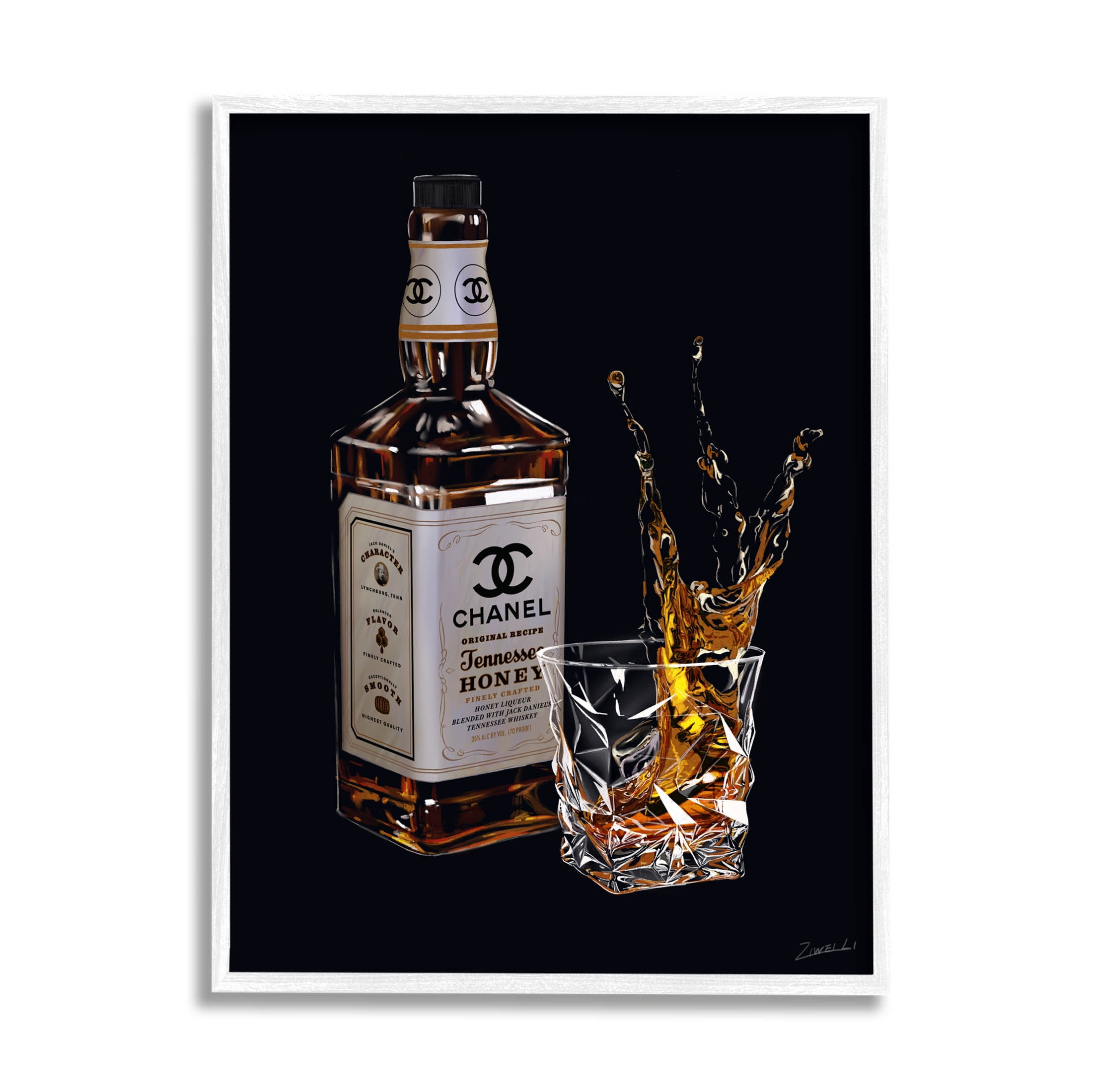 Stupell Industries Splashing Liqueur Glam Whiskey Bottle Graphic Art White Framed Art Print Wall Art, Design by Ziwei Li